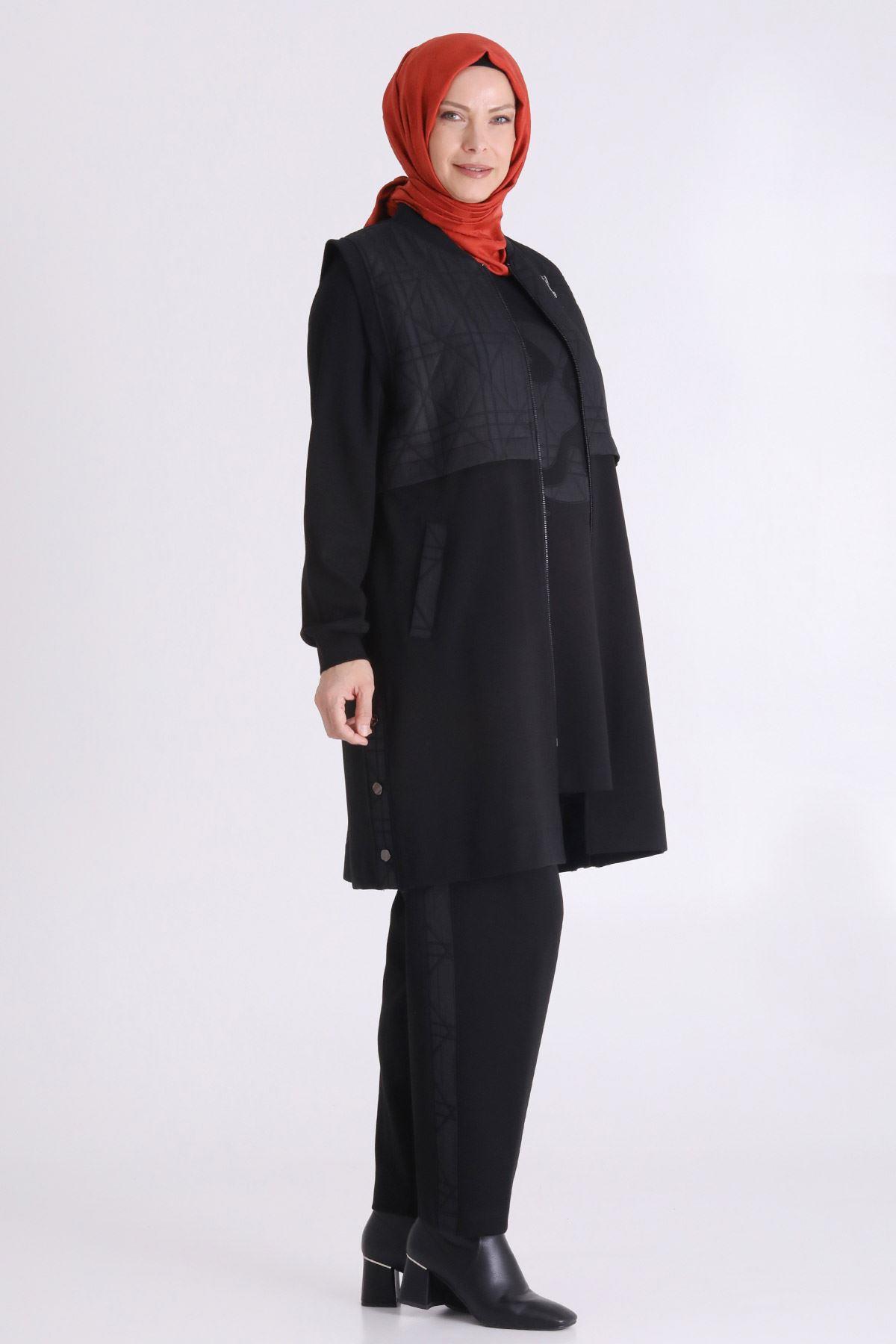 Kapitone Yelek Görünümlü Pantolonlu Takım Siyah OTW70019