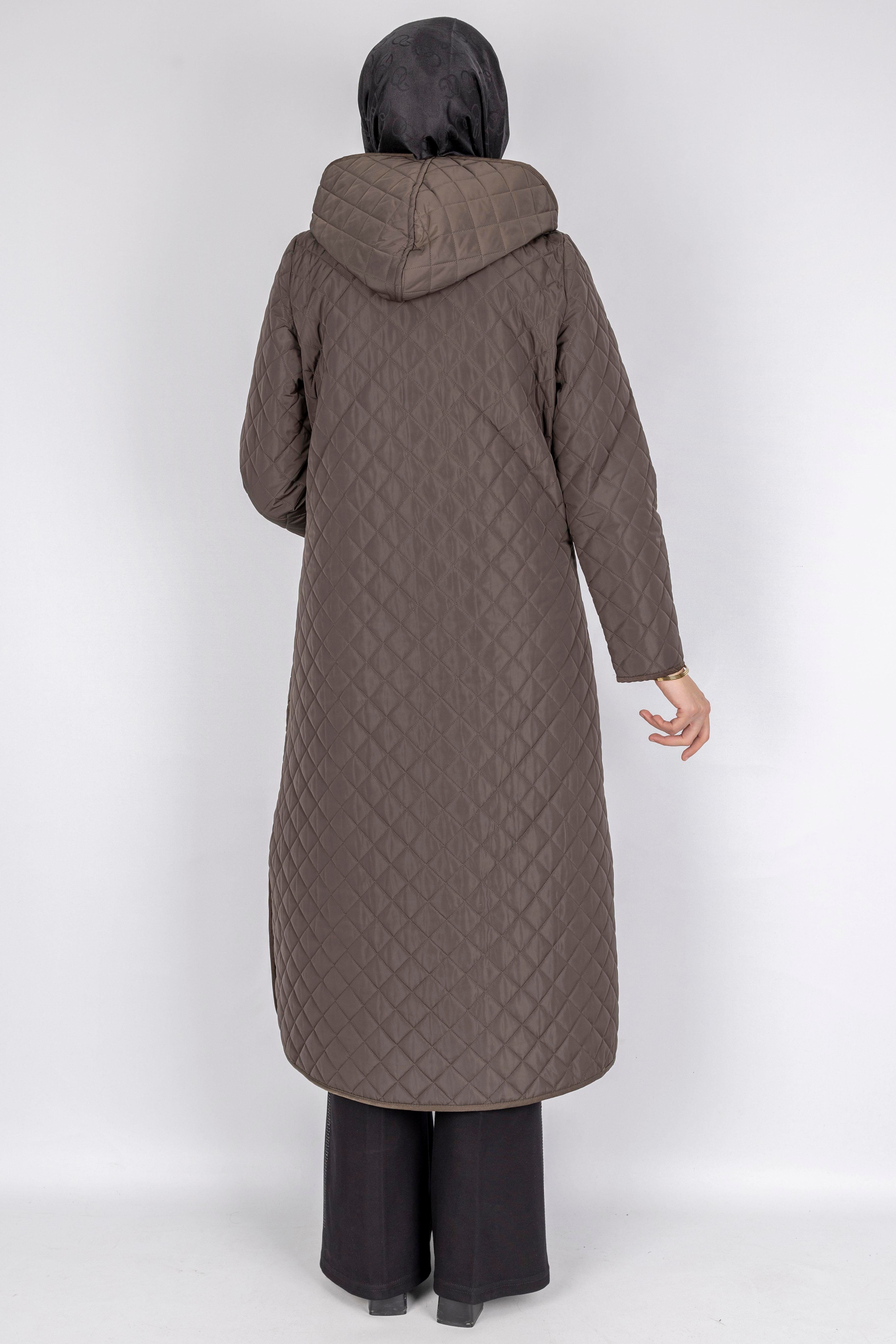 Kapüşonlu Çıtçıtlı Kapitone Tesettür Kap Haki OTW36309