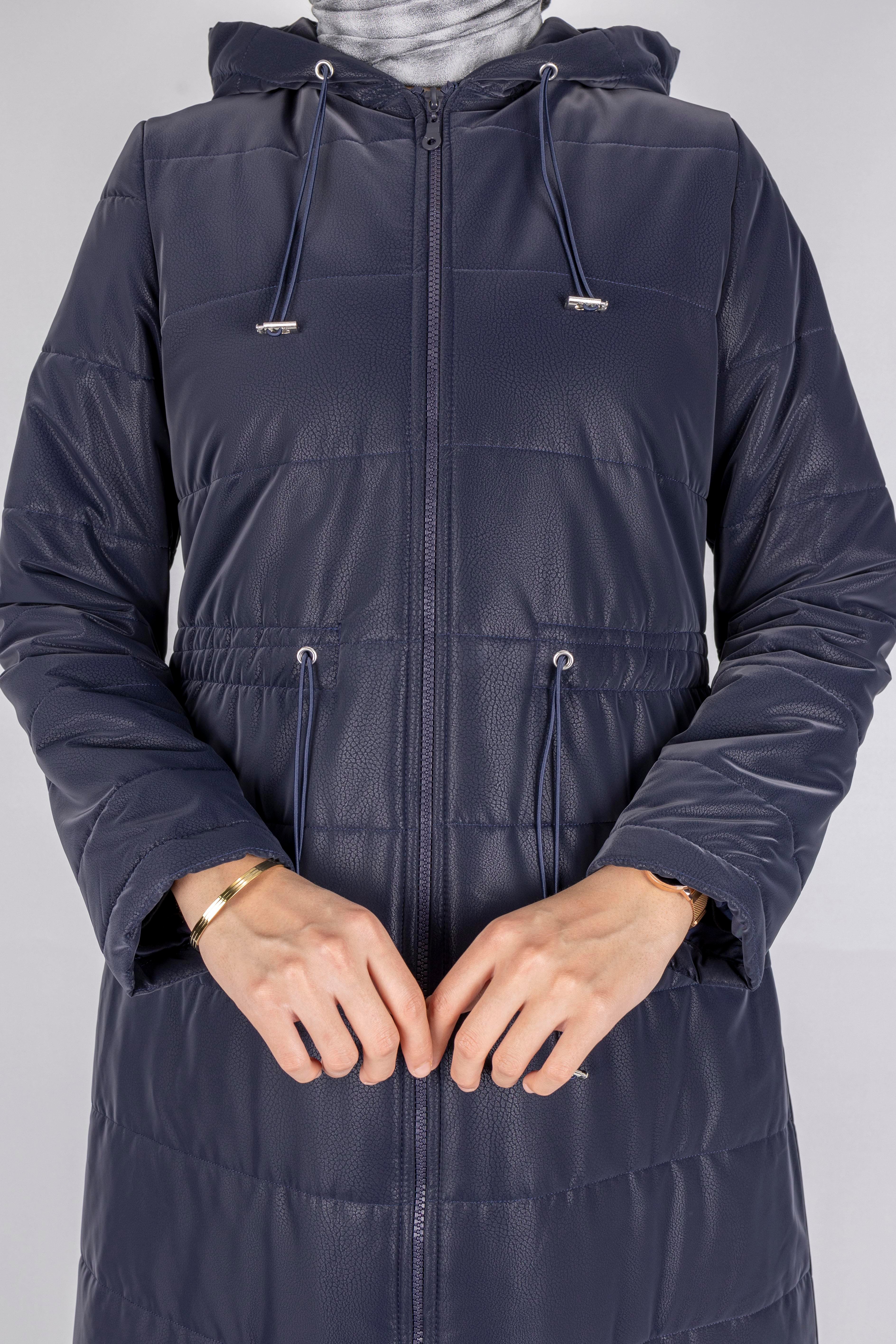 Kapüşonlu Şişme Tesettür Kap Lacivert OTW36310