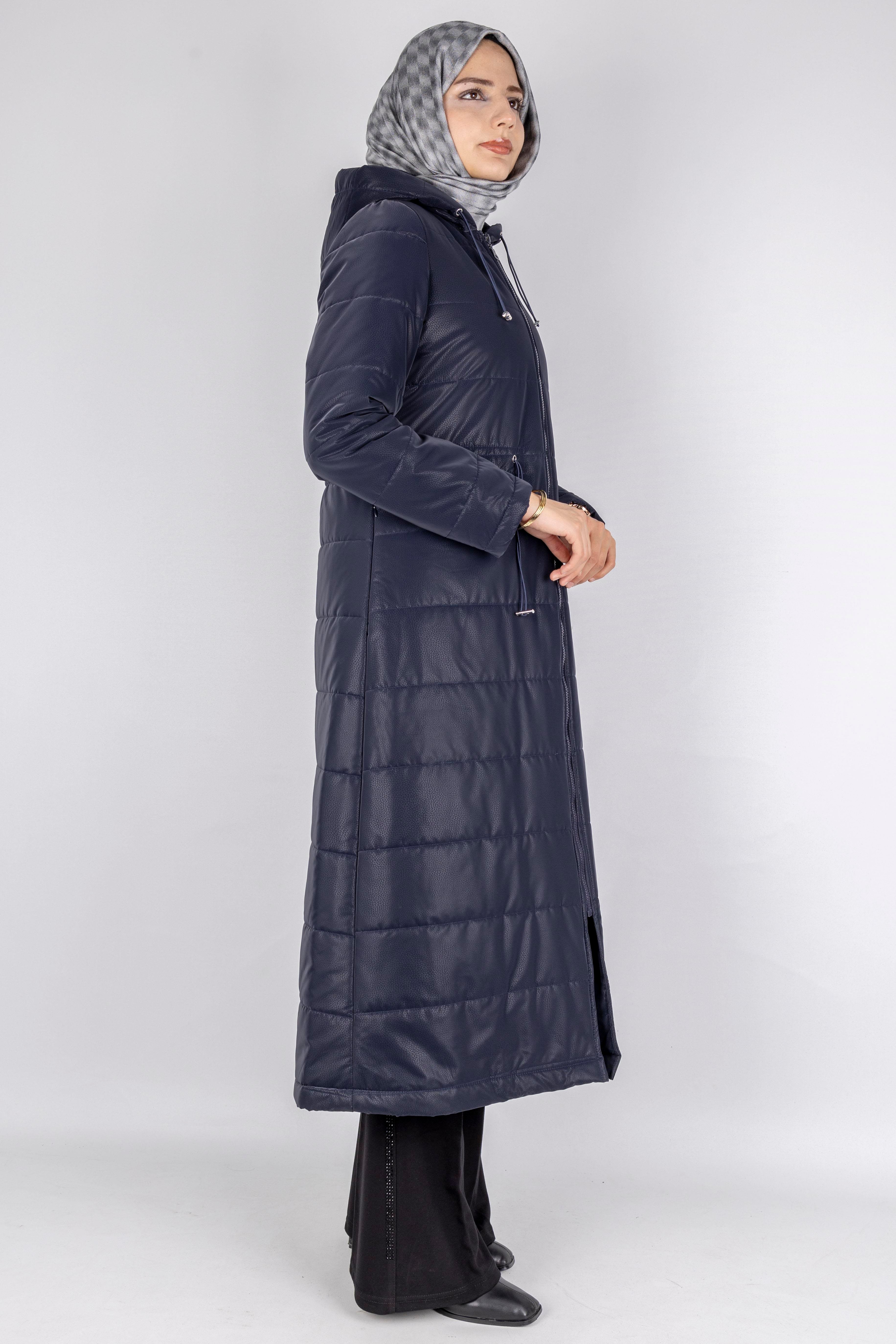 Kapüşonlu Şişme Tesettür Kap Lacivert OTW36310