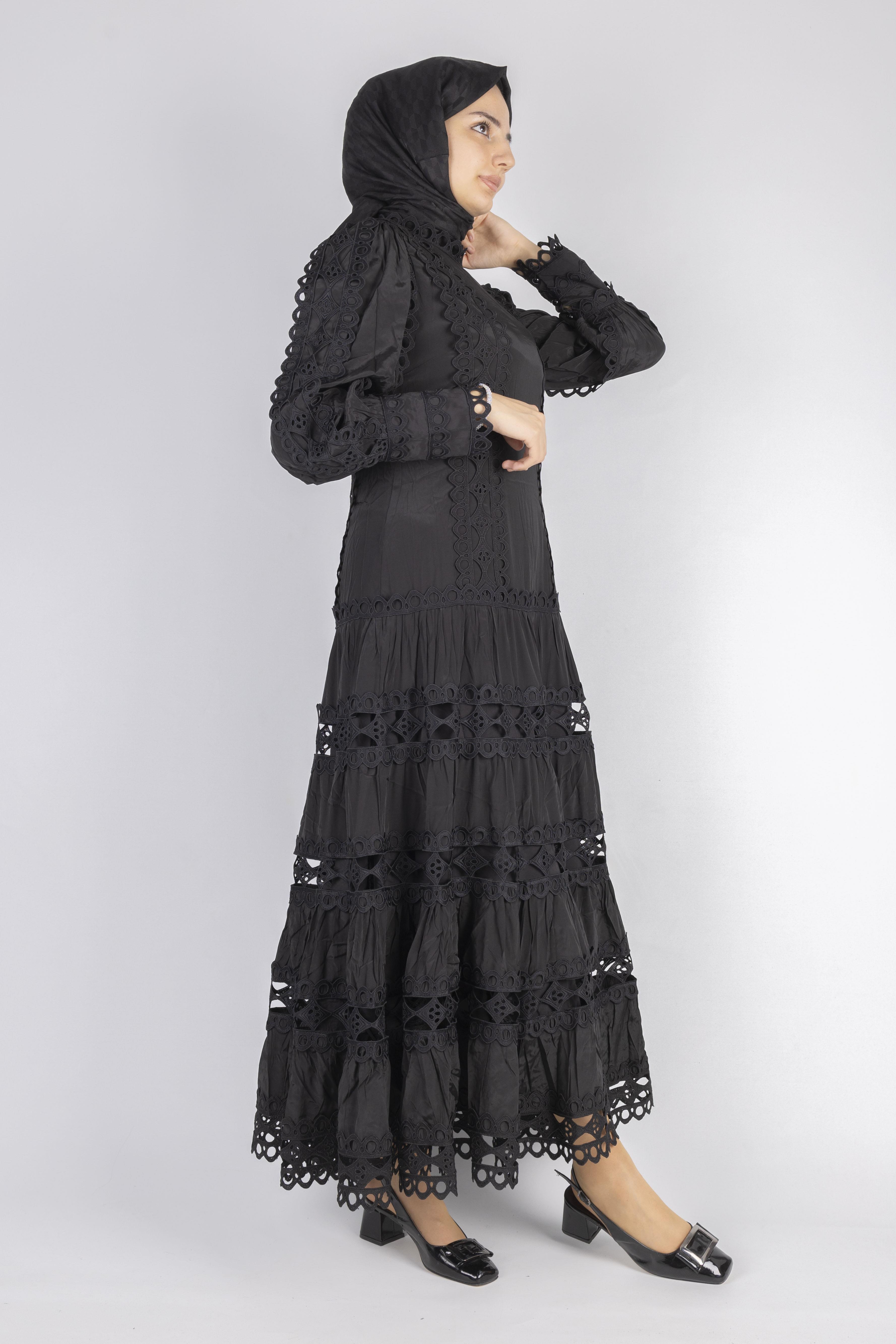 Kat Kat Fisto Detaylı Dantelli Elbise Siyah OTW1164