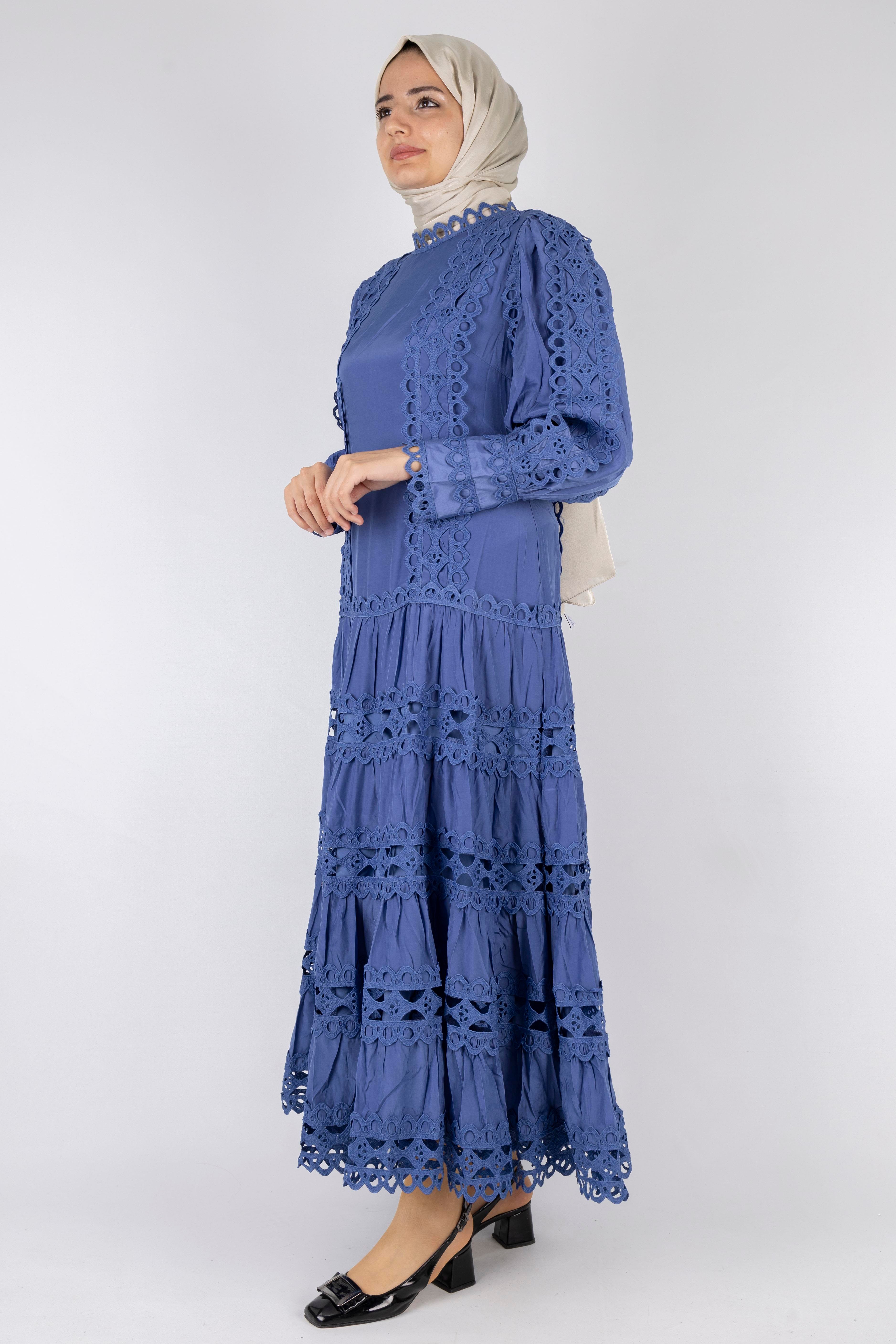 Kat Kat Fisto Detaylı Dantelli Elbise Mavi OTW1164