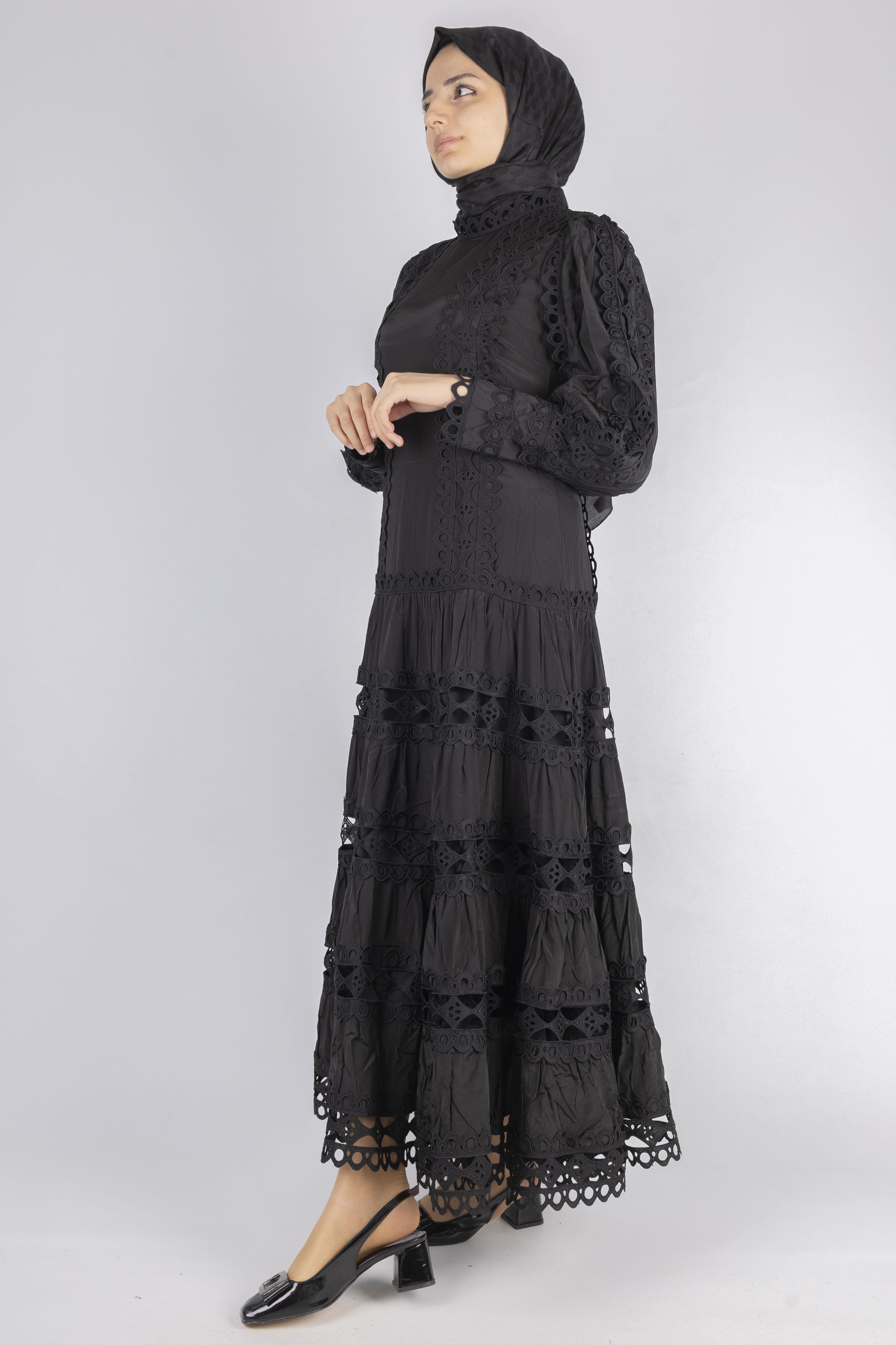 Kat Kat Fisto Detaylı Dantelli Elbise Siyah OTW1164