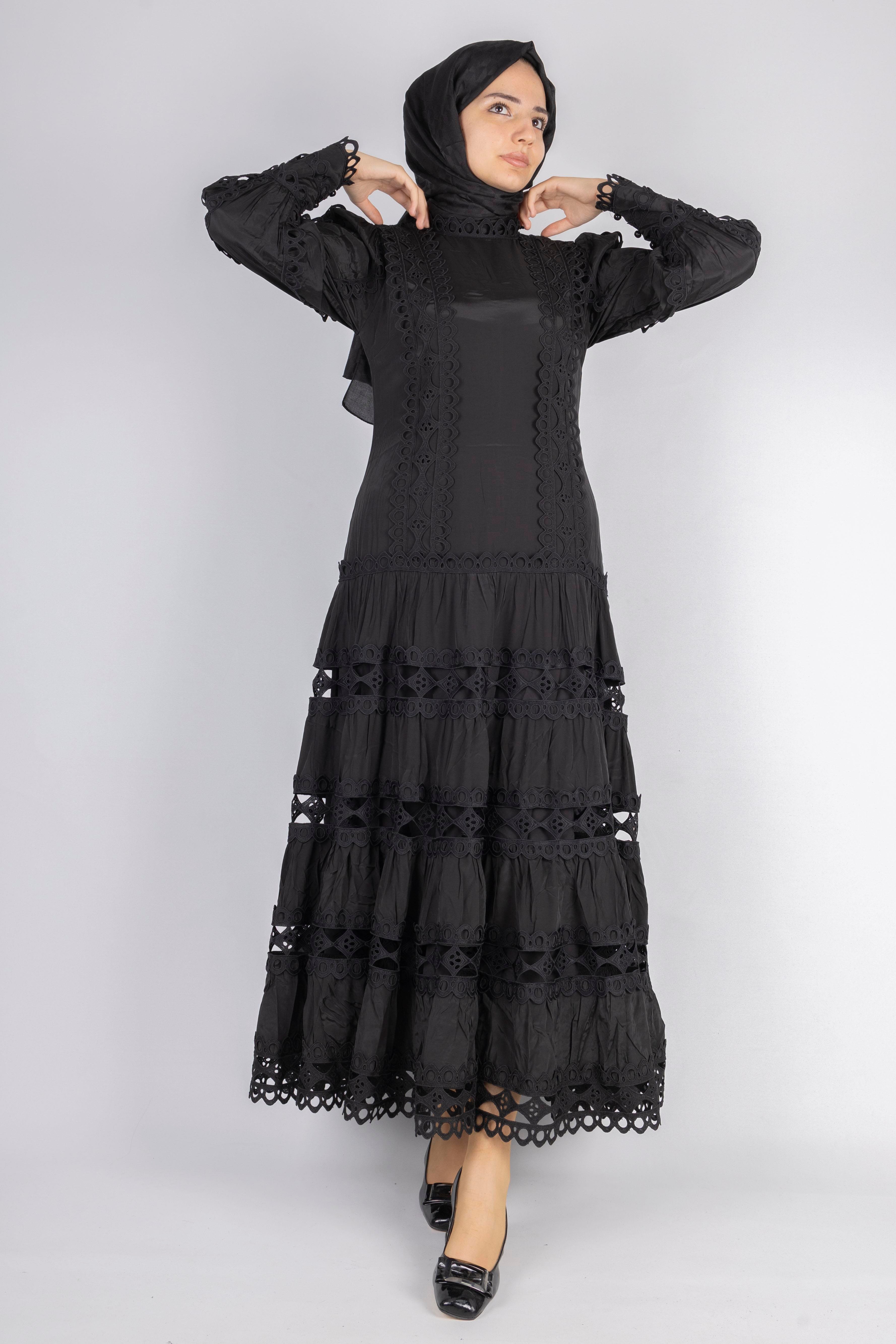 Kat Kat Fisto Detaylı Dantelli Elbise Siyah OTW1164