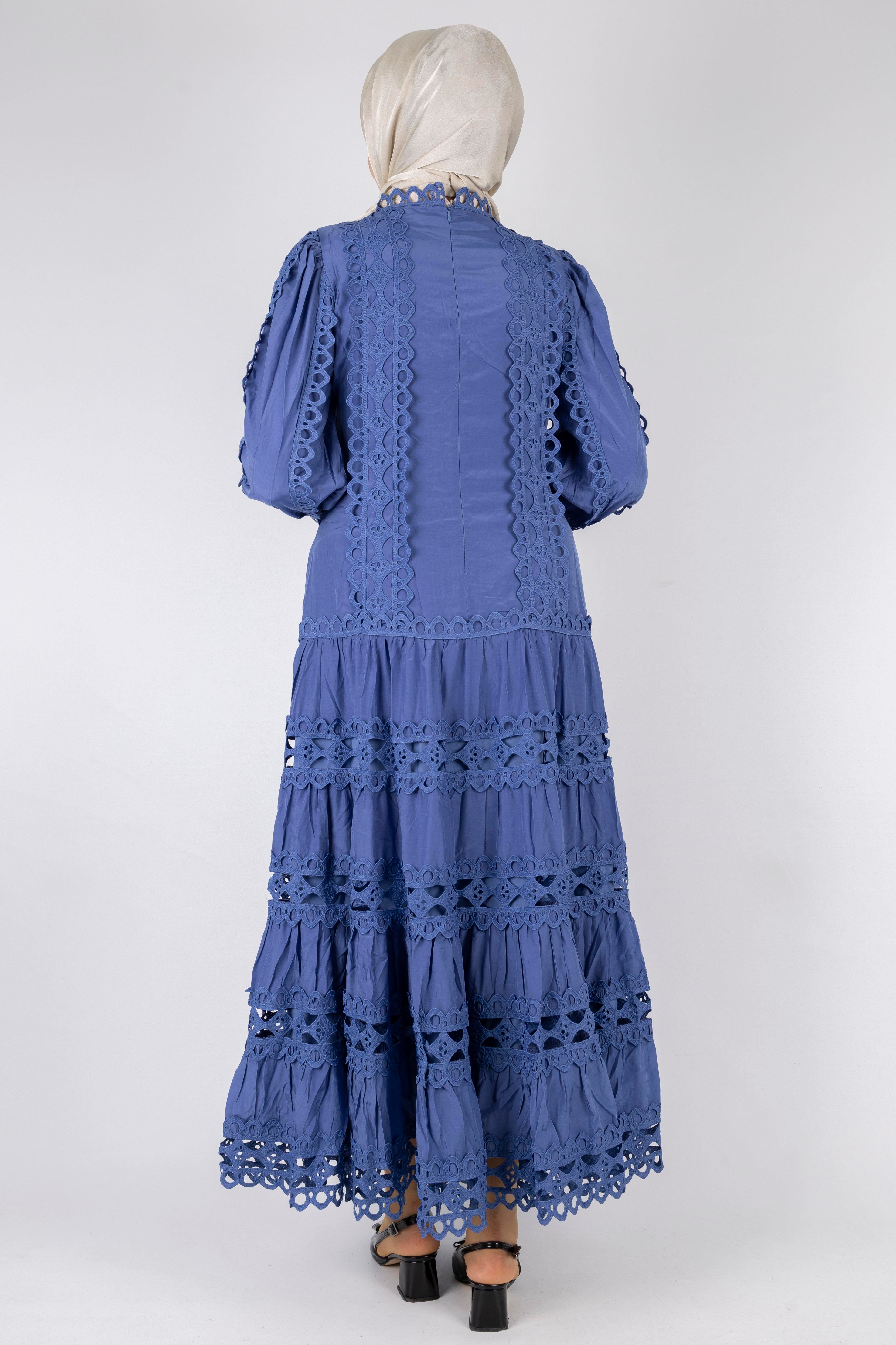 Kat Kat Fisto Detaylı Dantelli Elbise Mavi OTW1164