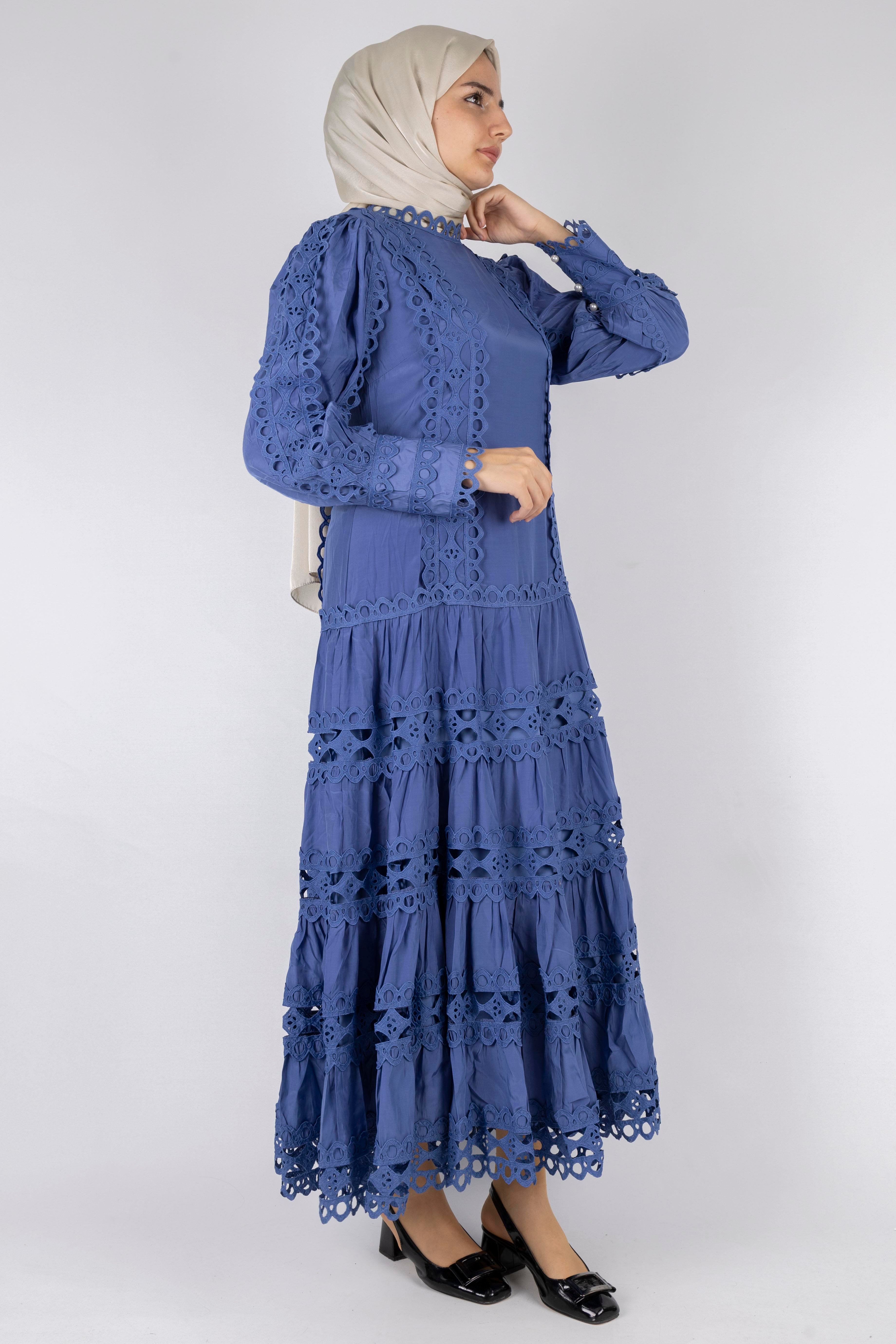 Kat Kat Fisto Detaylı Dantelli Elbise Mavi OTW1164