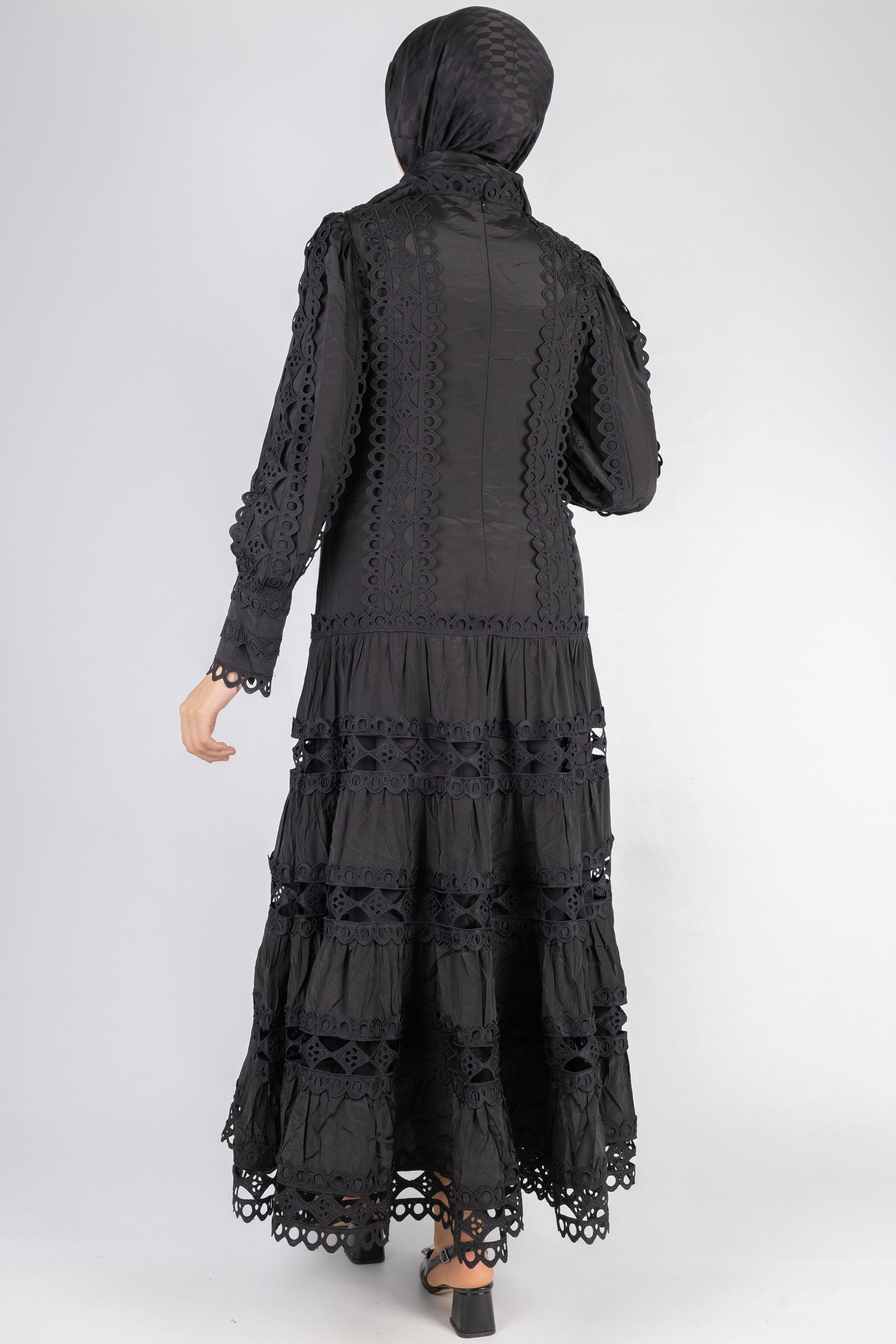 Kat Kat Fisto Detaylı Dantelli Elbise Siyah OTW1164