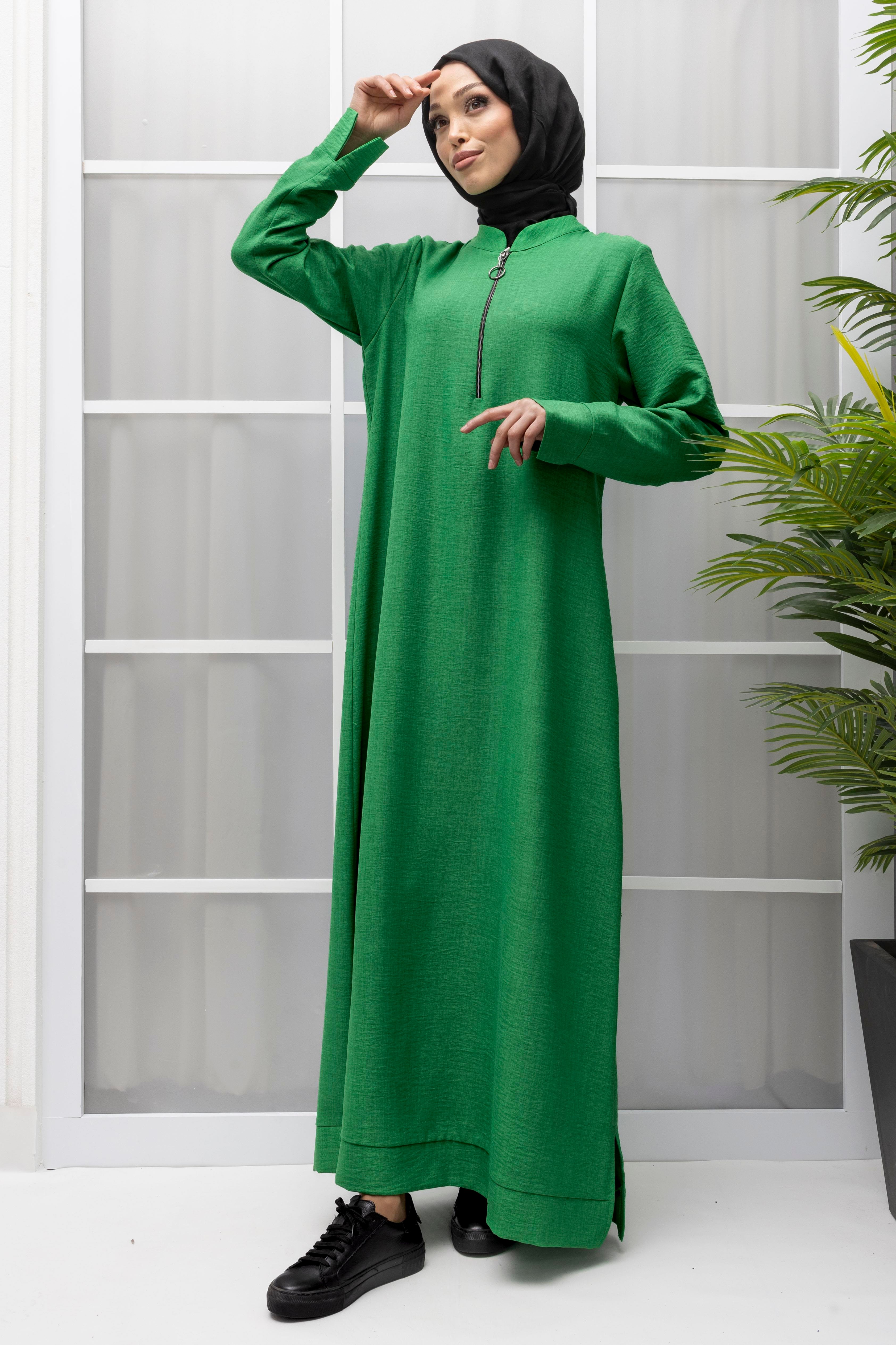 KETEN FERMUARLI GÜNLÜK ELBİSE Benetton OTW2086