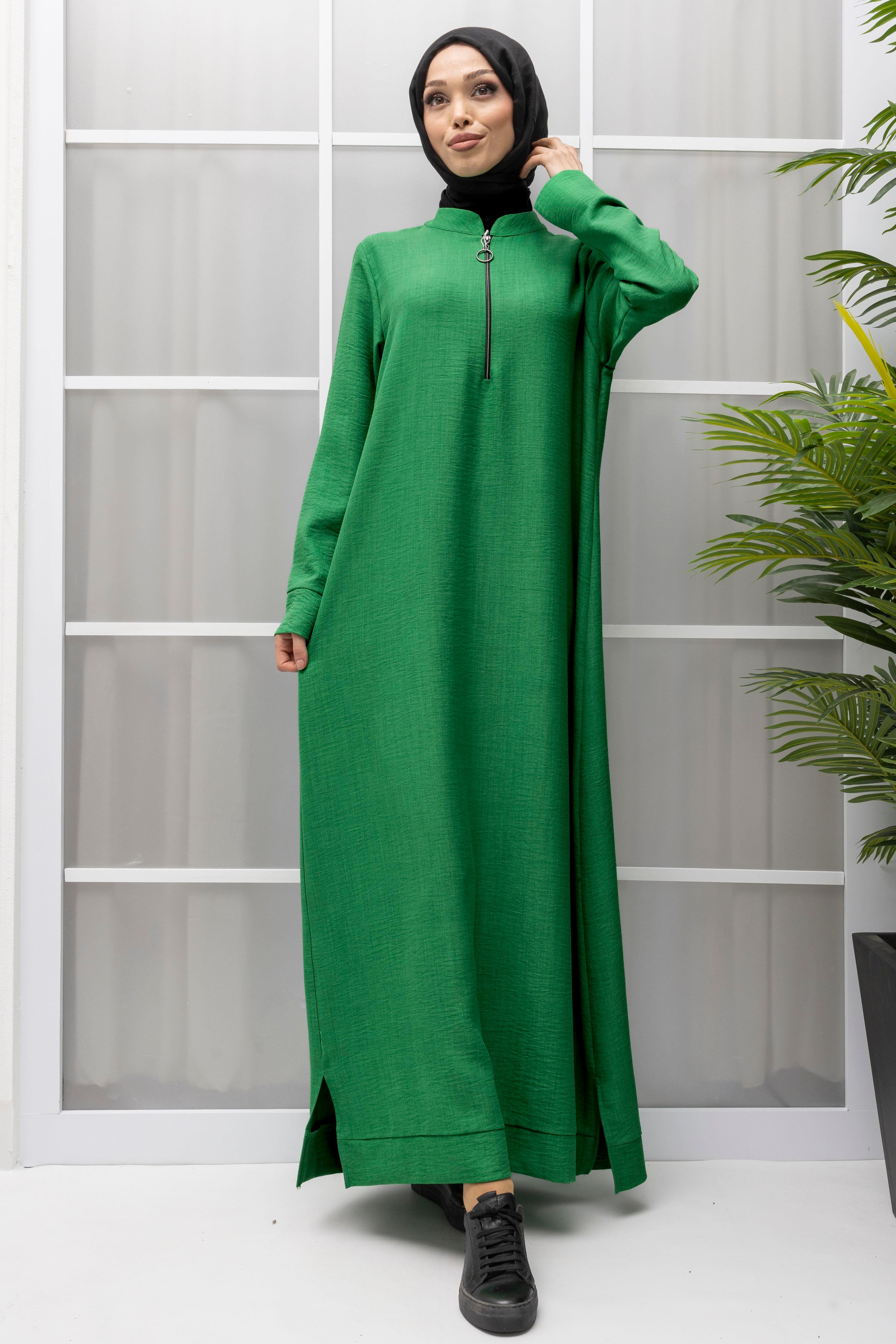 KETEN FERMUARLI GÜNLÜK ELBİSE Benetton OTW2086