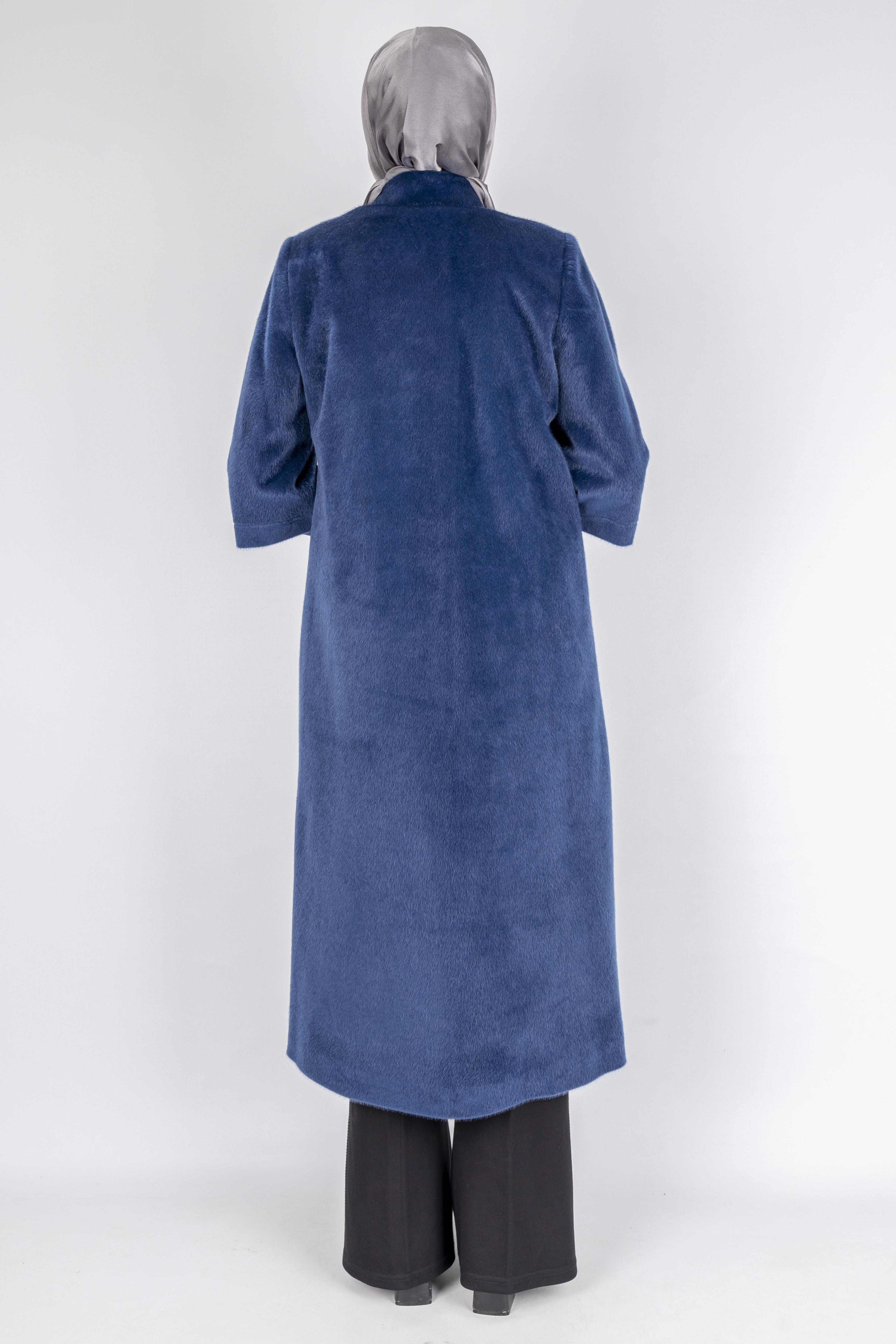 Kışlık Kadın Uzun Tay Tüyü Kaban Lacivert OTW36307