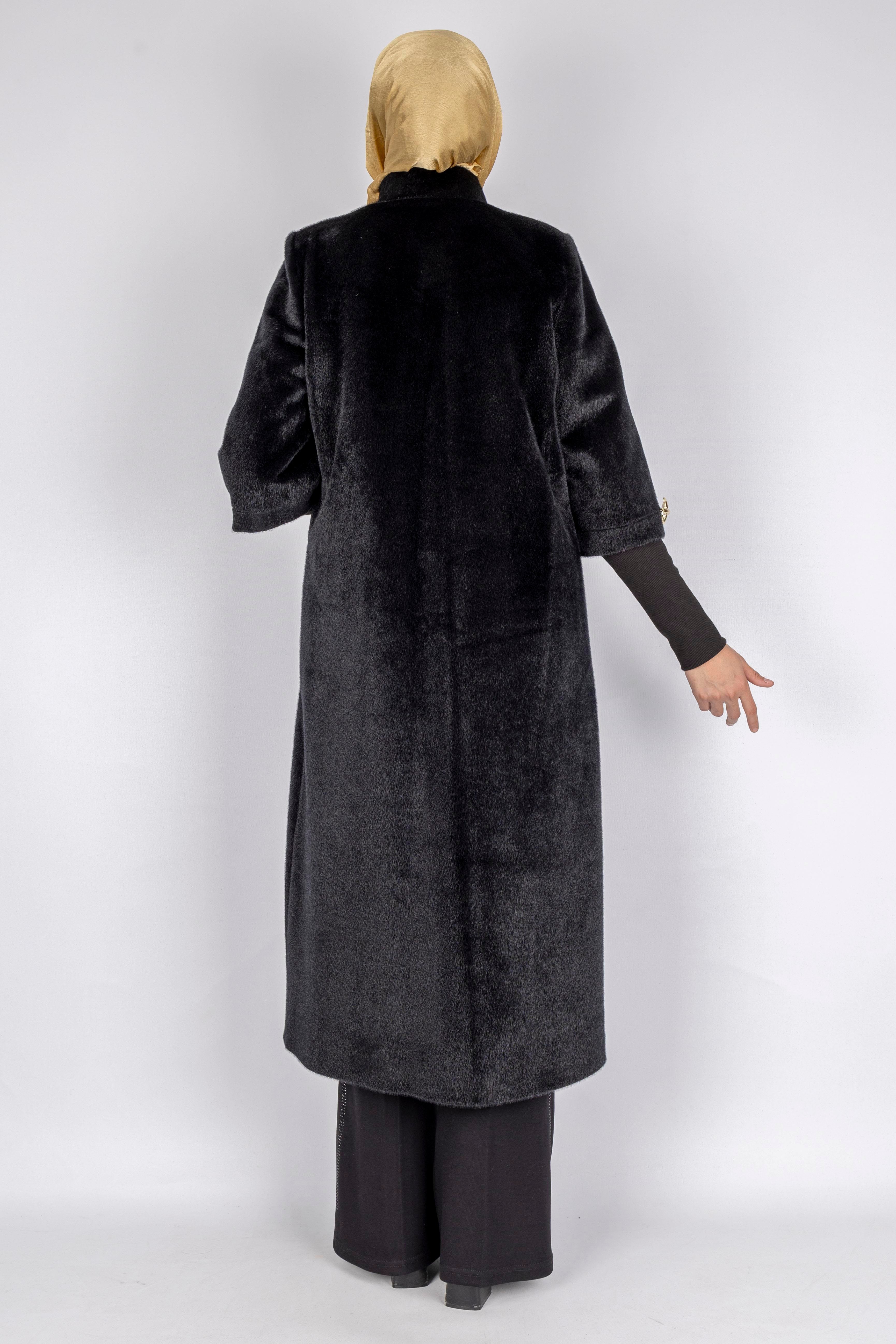 Kışlık Kadın Uzun Tay Tüyü Kaban Siyah OTW36307