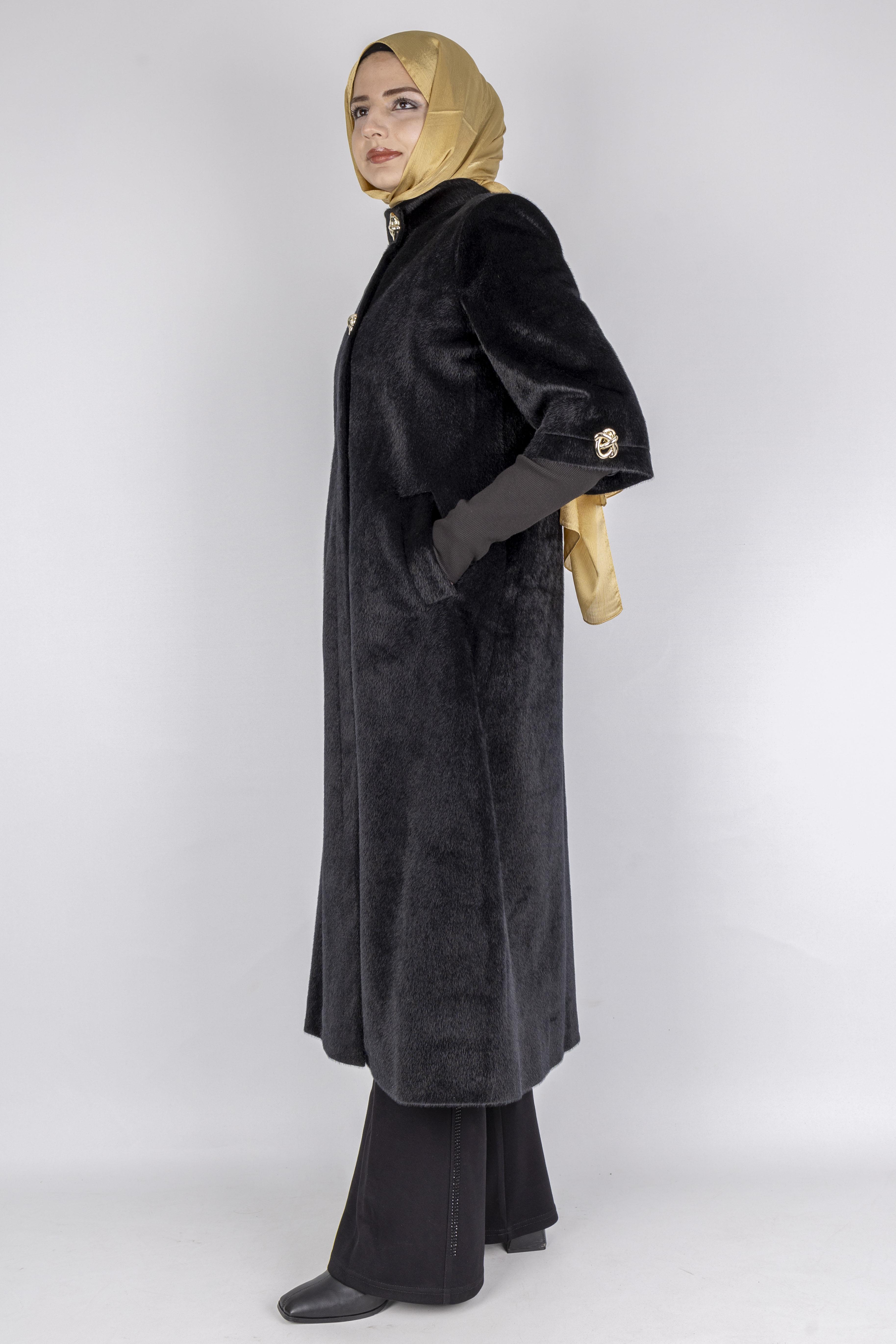 Kışlık Kadın Uzun Tay Tüyü Kaban Siyah OTW36307