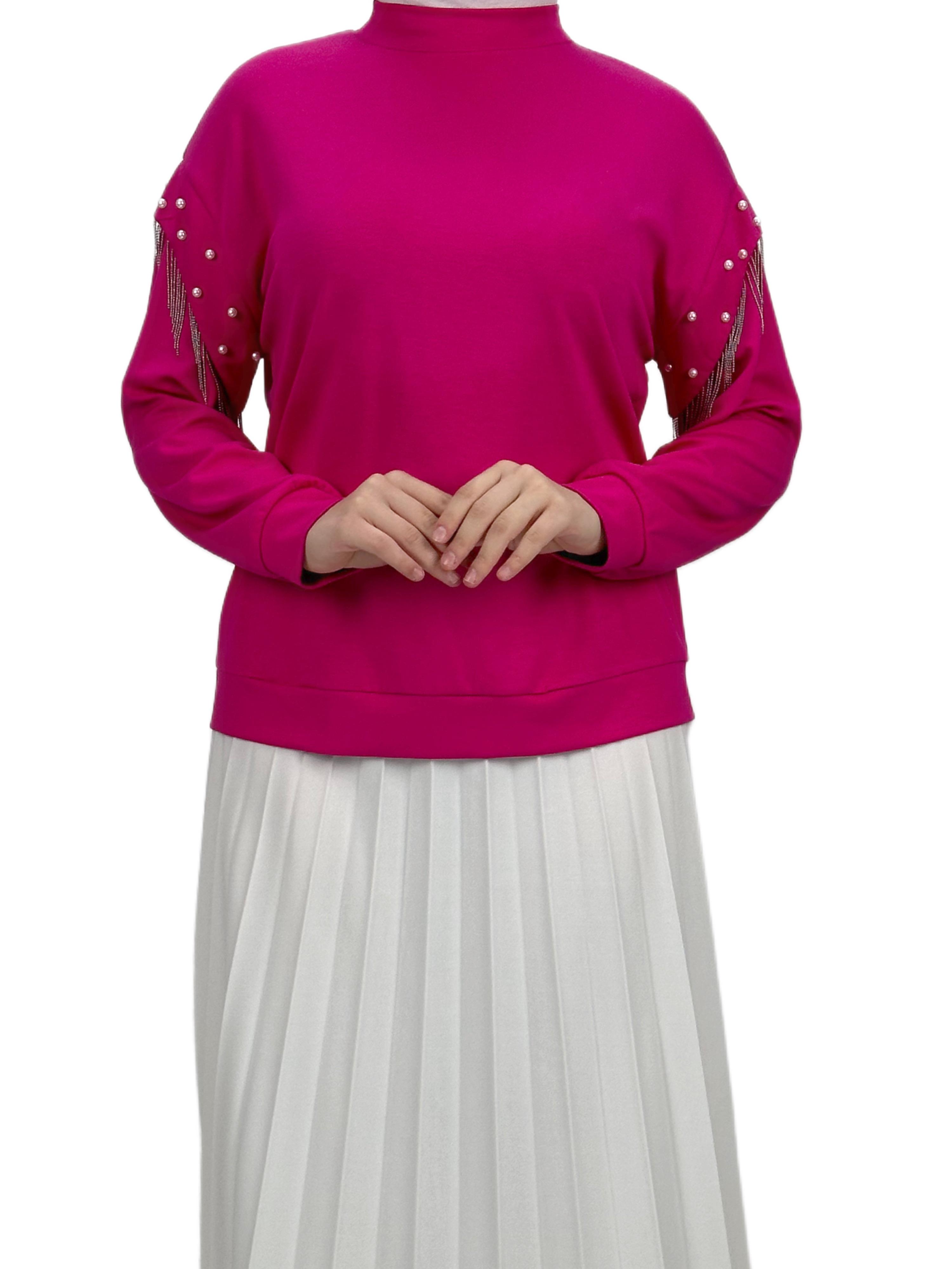 Kolları Boncuklu Bluz Fuşya OTW1248
