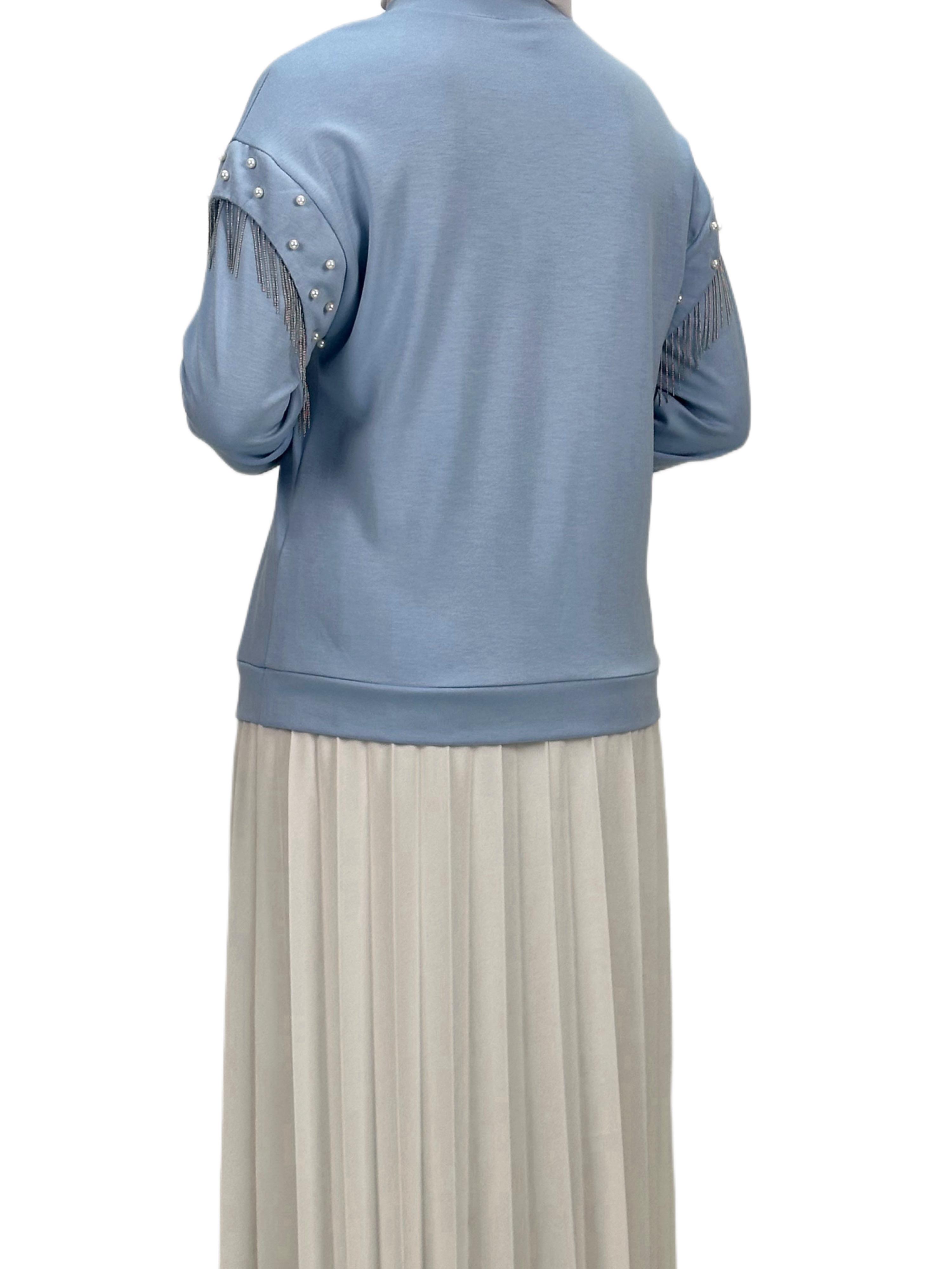 Kolları Boncuklu Bluz Mavi OTW1248