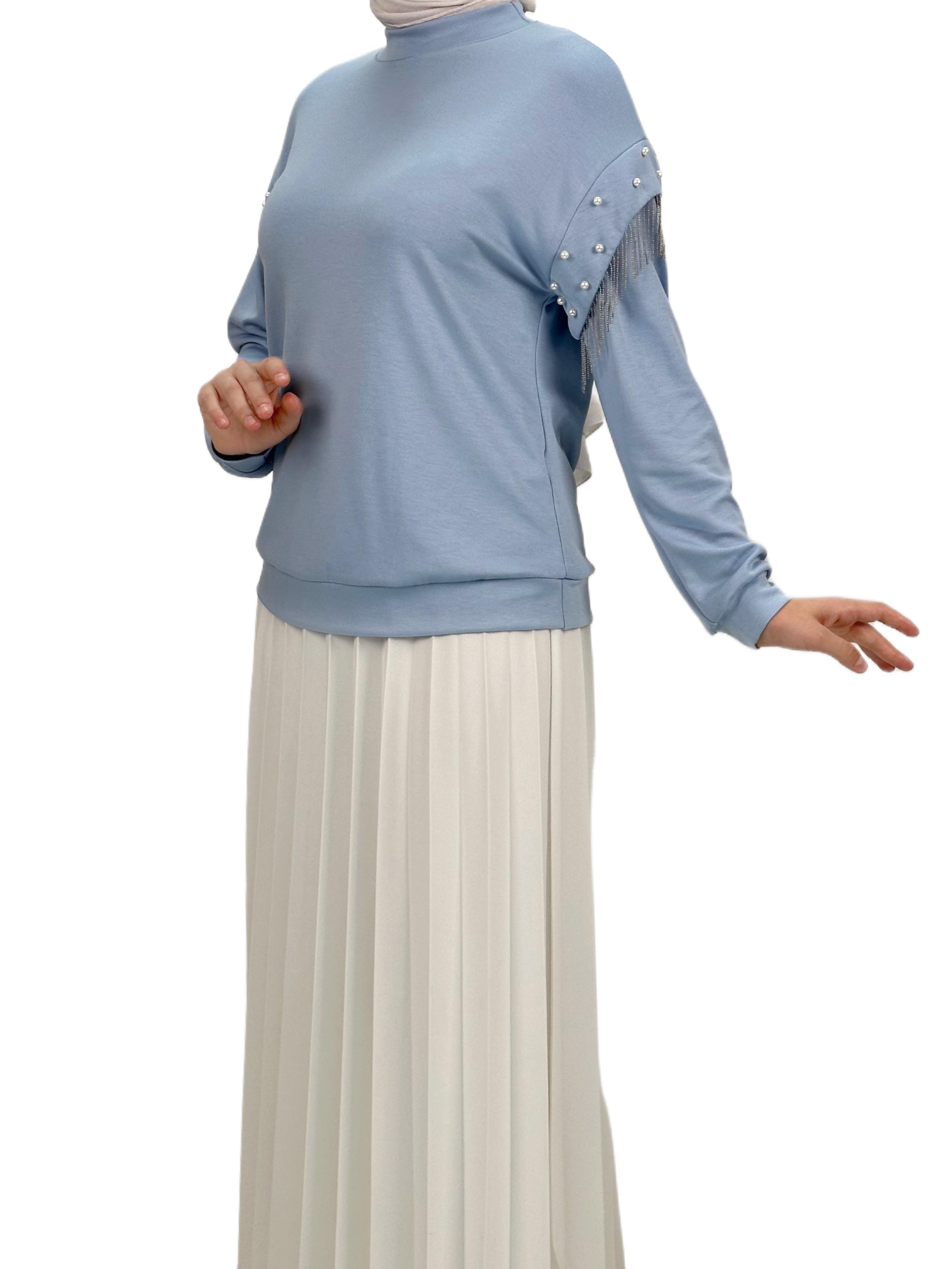 Kolları Boncuklu Bluz Mavi OTW1248