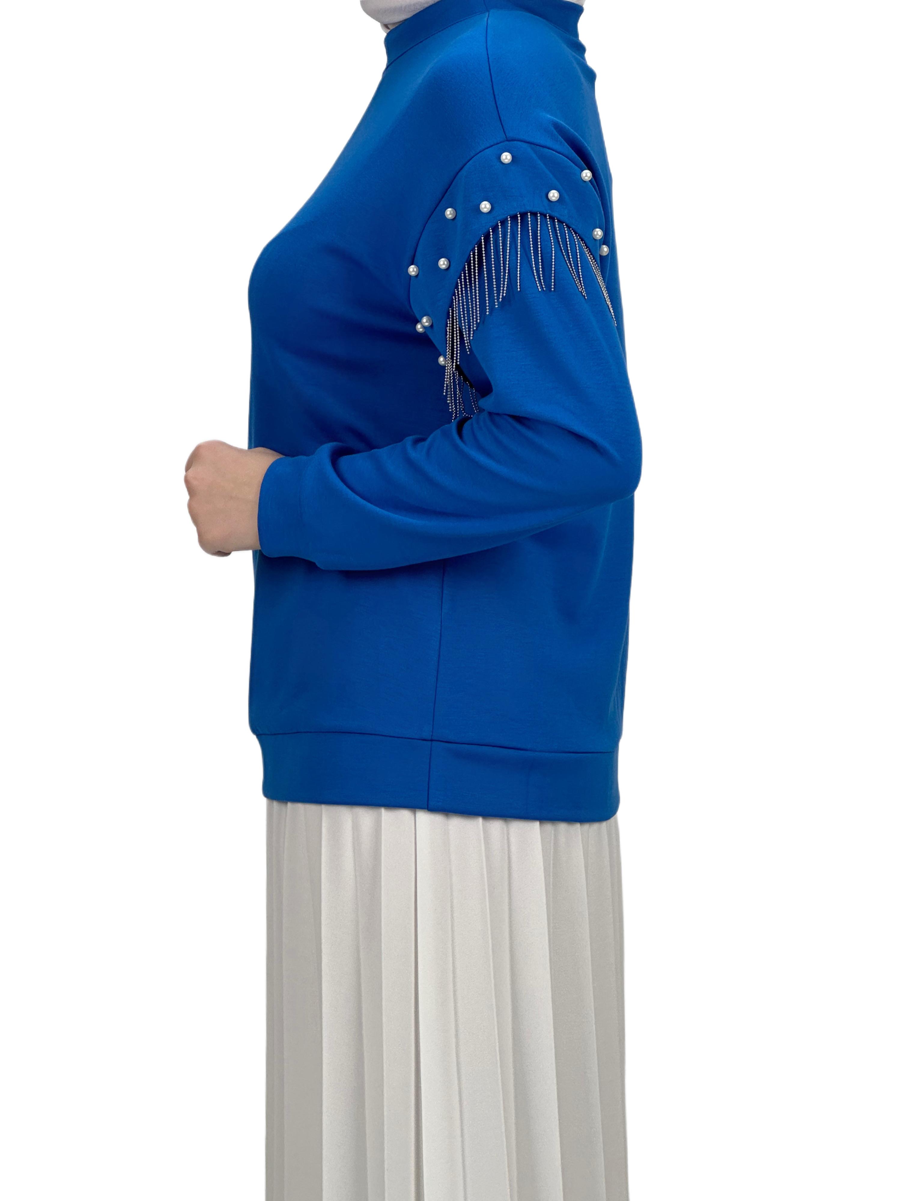 Kolları Boncuklu Bluz Saks OTW1248