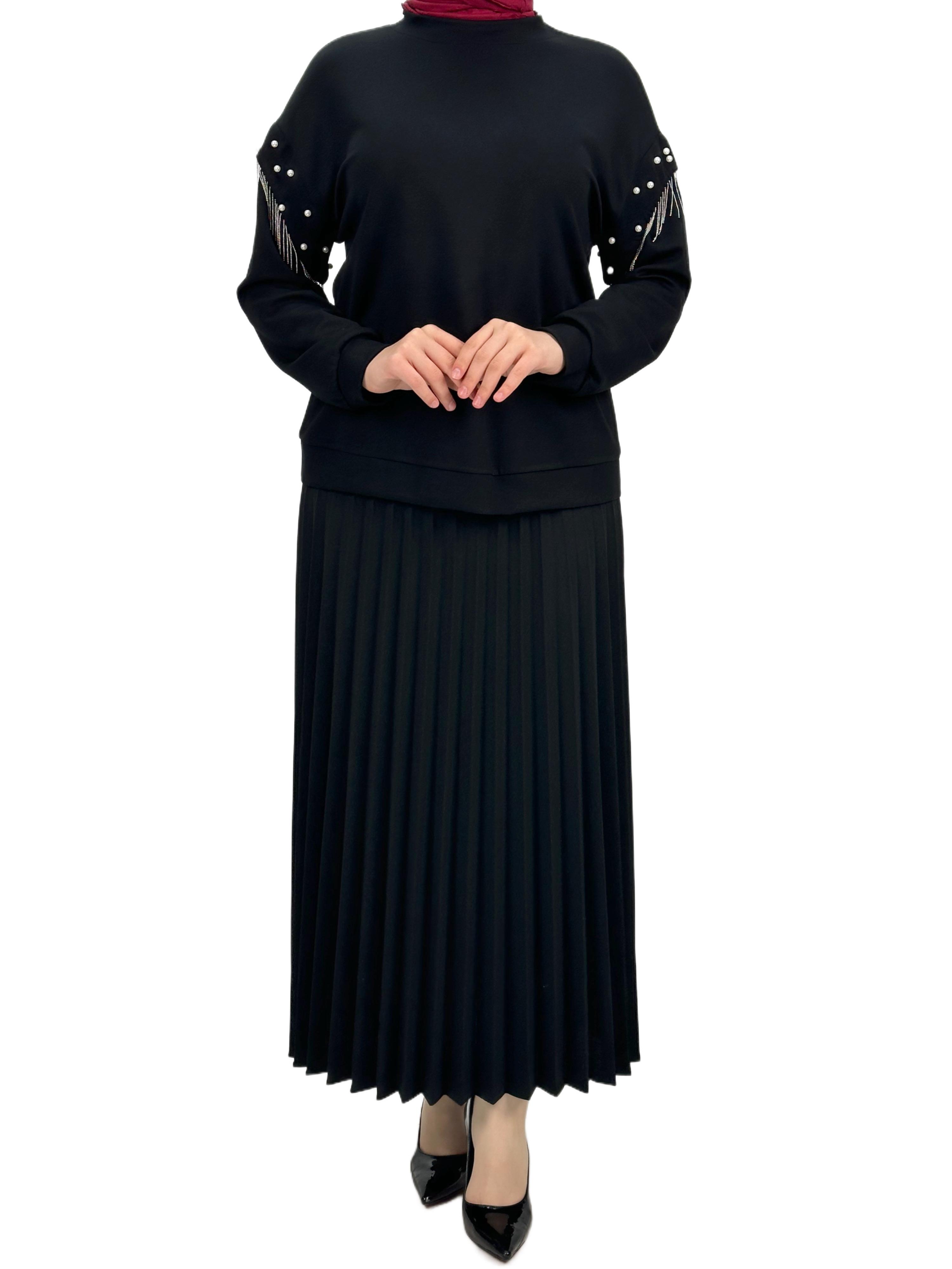Kolları Boncuklu Bluz Siyah OTW1248