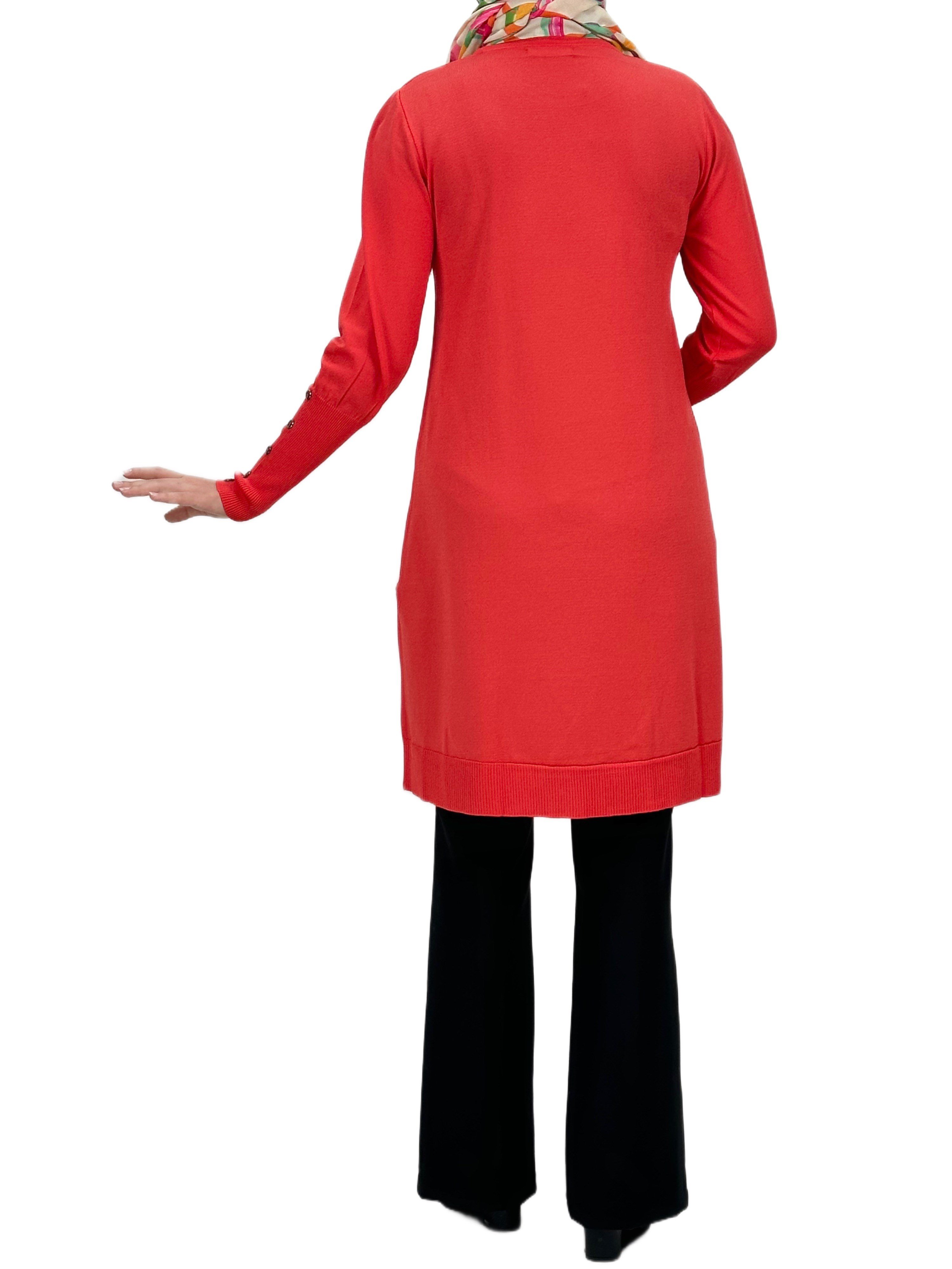 Kolları Düğmeli Merserize Triko Tunik Mercan OTW2769,2