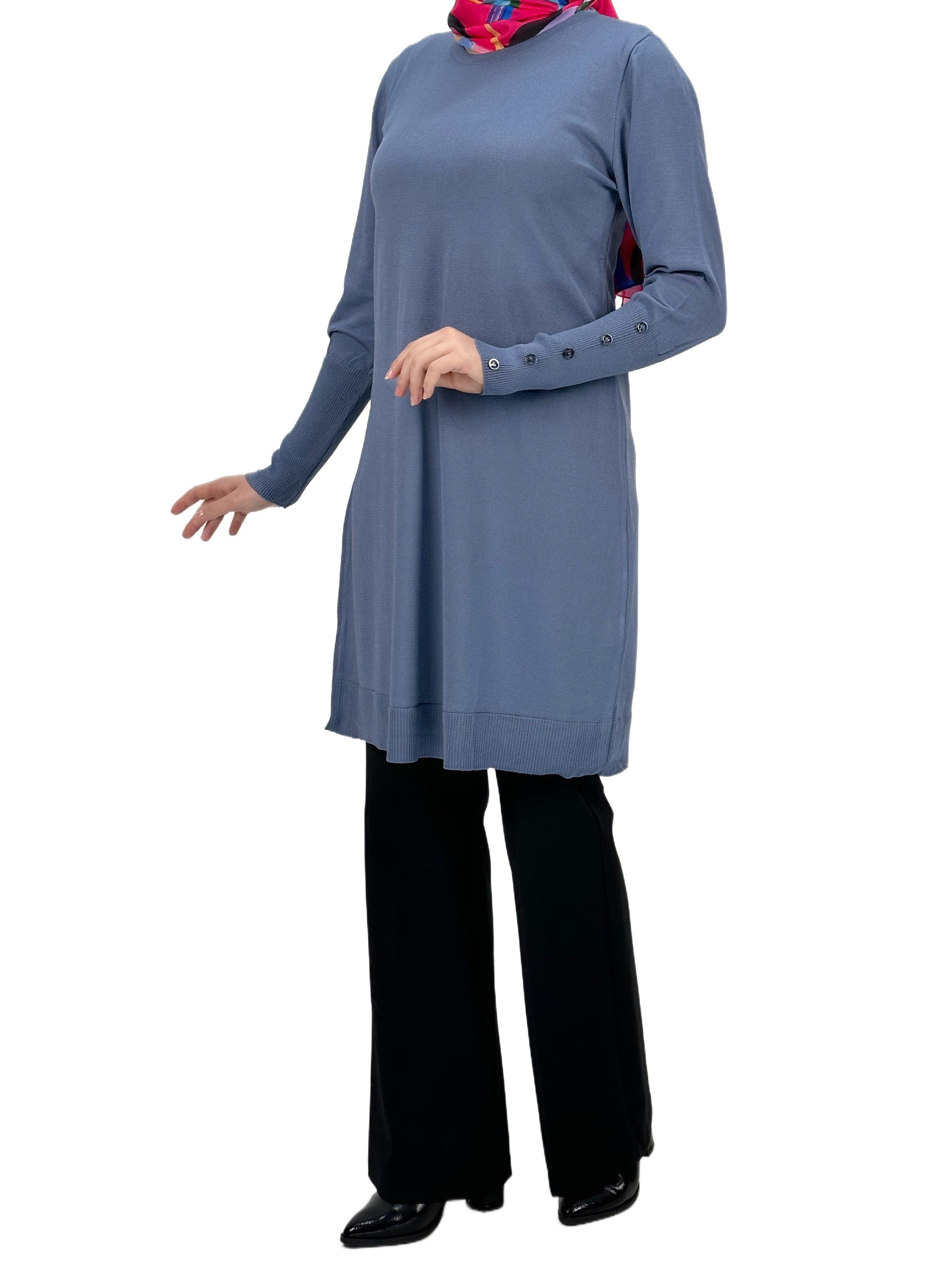 Kolları Düğmeli Merserize Triko Tunik İndigo OTW2769,2