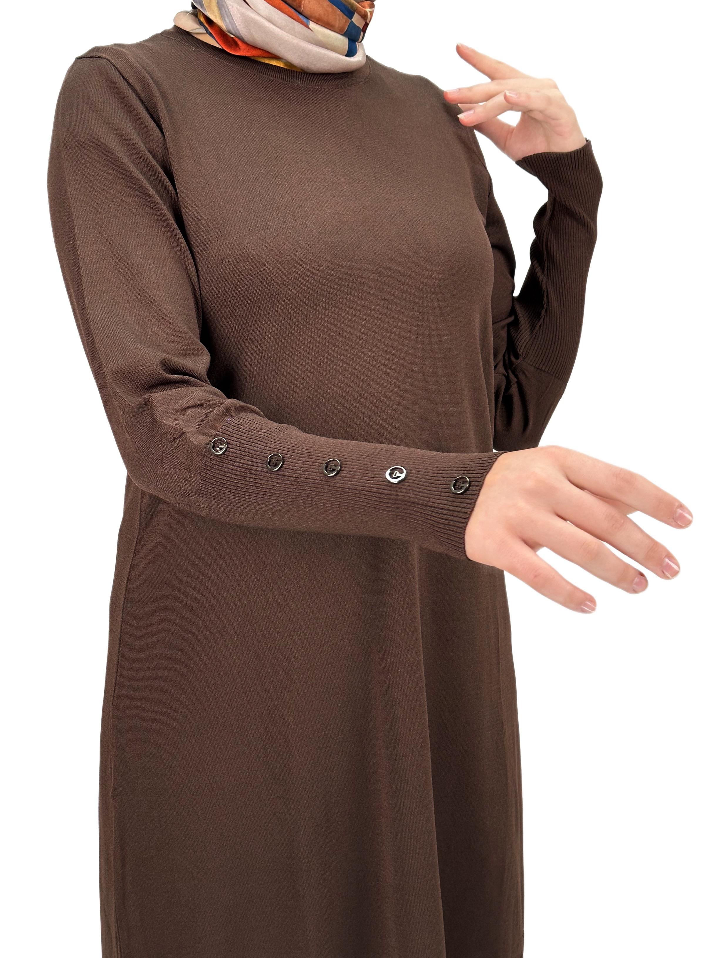 Kolları Düğmeli Merserize Triko Tunik Kahve OTW2769,2