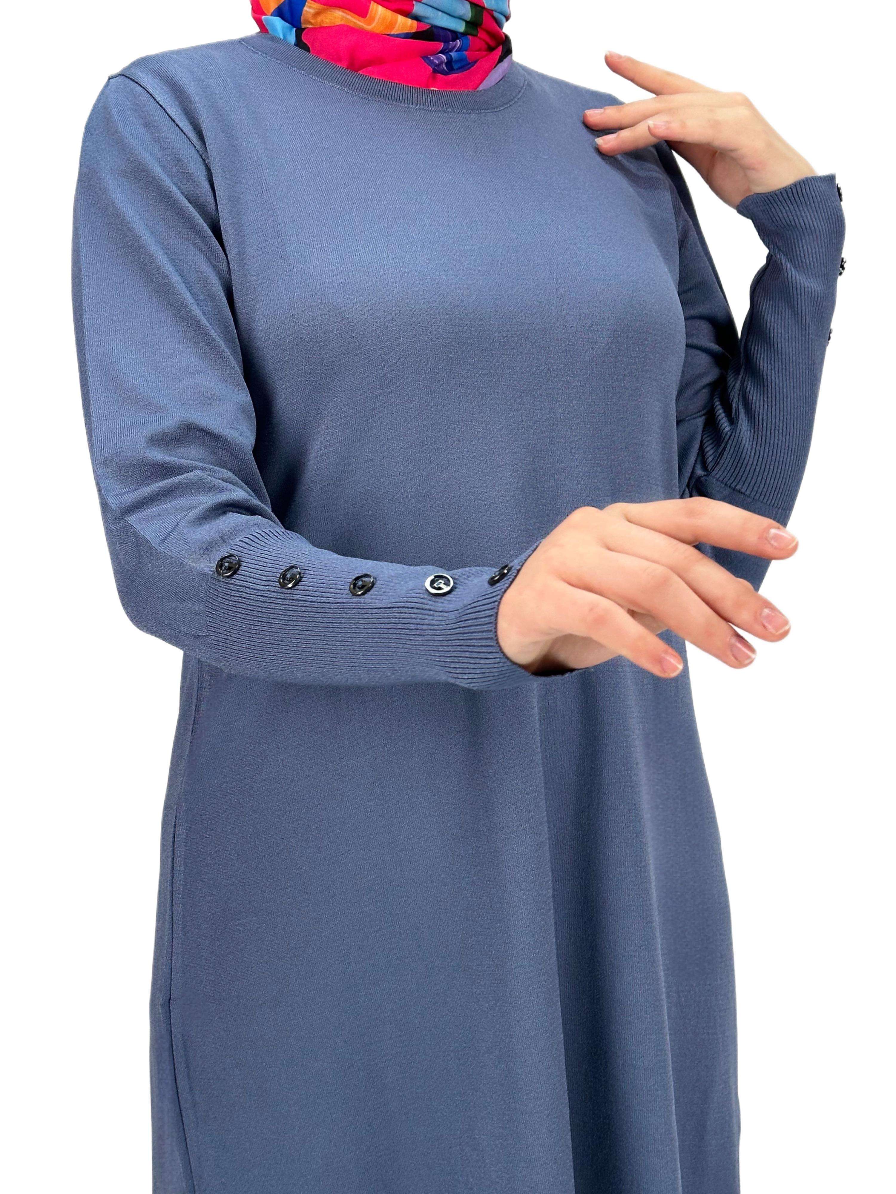 Kolları Düğmeli Merserize Triko Tunik İndigo OTW2769,2