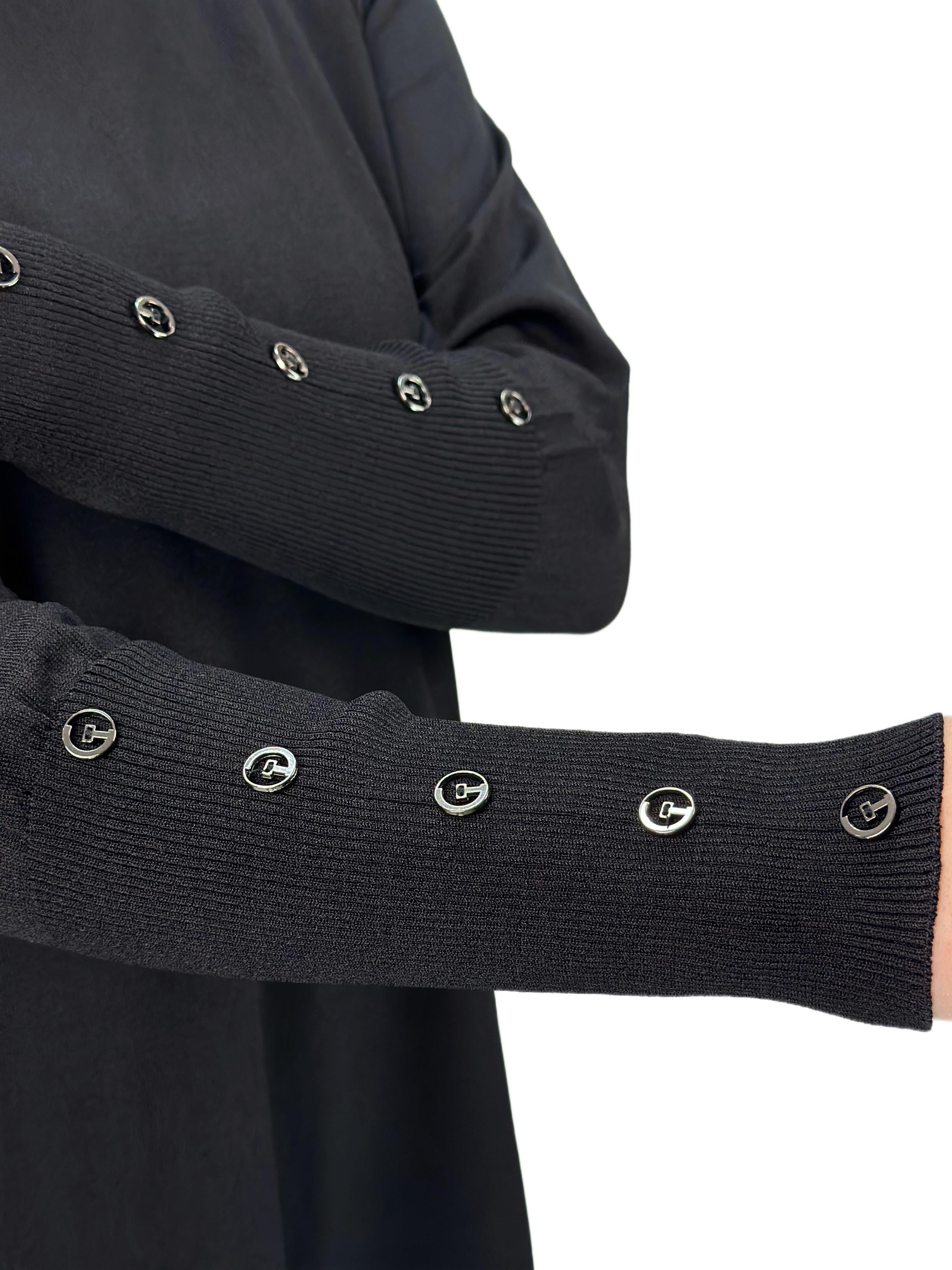 Kolları Düğmeli Merserize Triko Tunik Siyah OTW2769,2