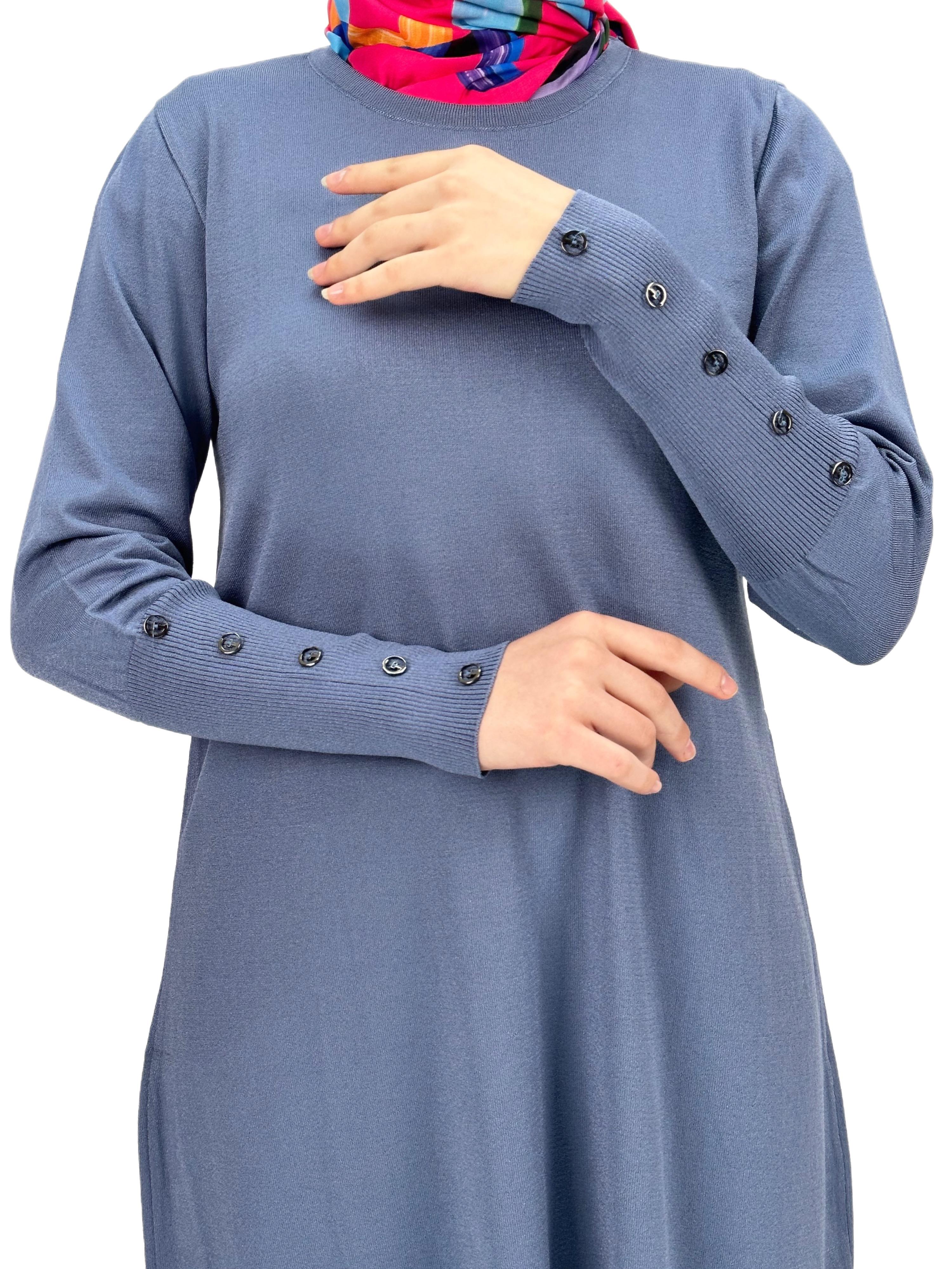 Kolları Düğmeli Merserize Triko Tunik İndigo OTW2769,2