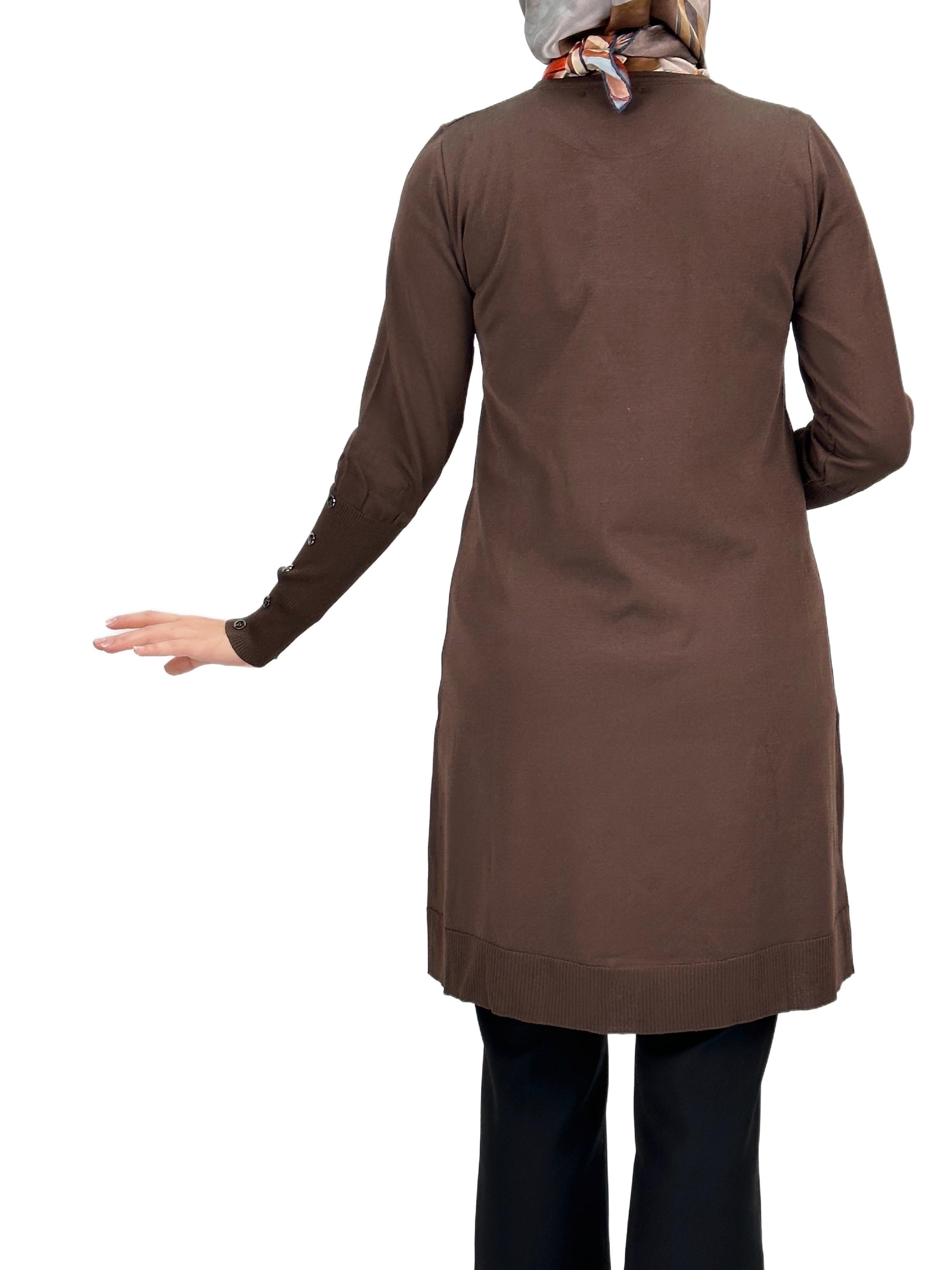 Kolları Düğmeli Merserize Triko Tunik Kahve OTW2769,2