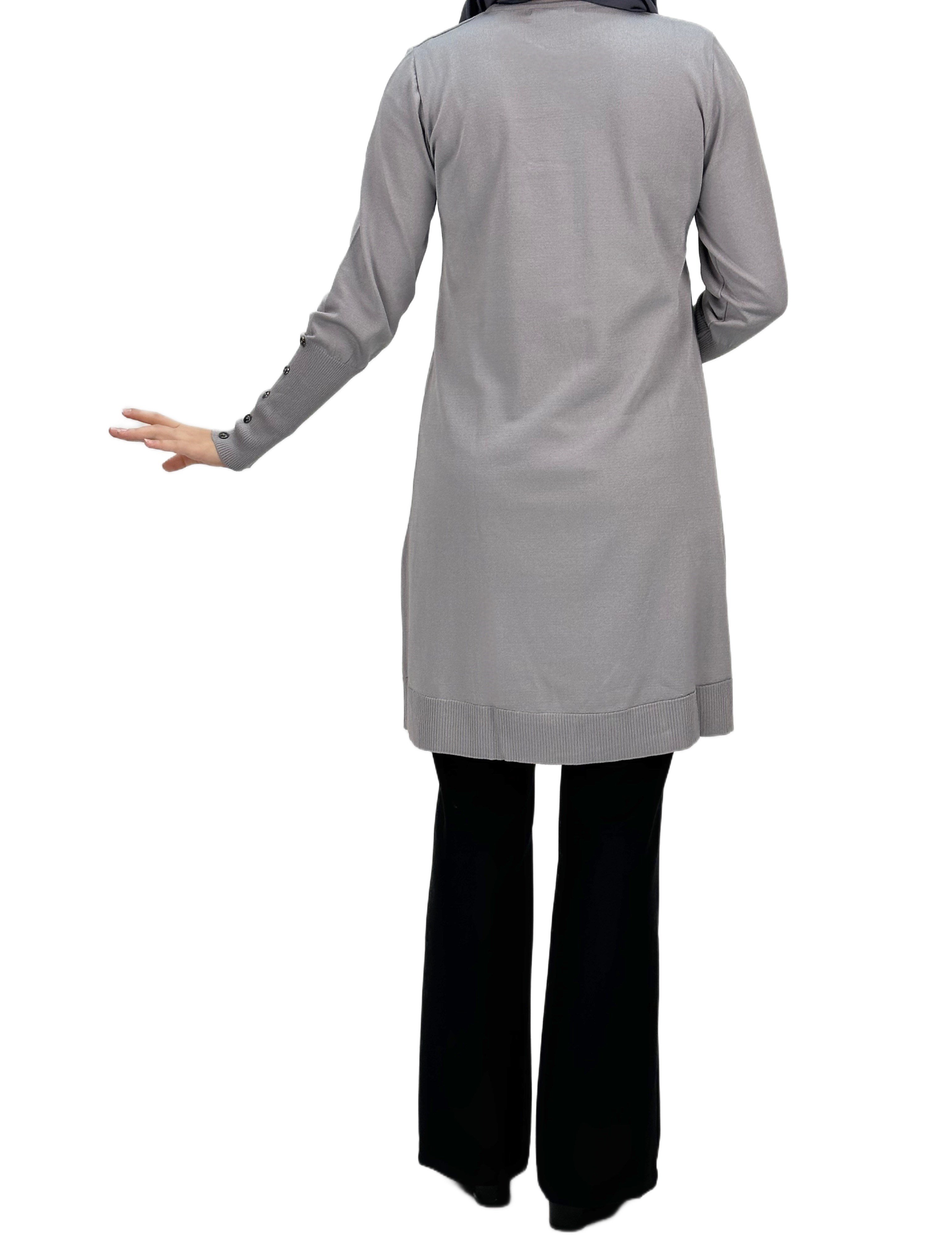 Kolları Düğmeli Merserize Triko Tunik Gri OTW2769,2