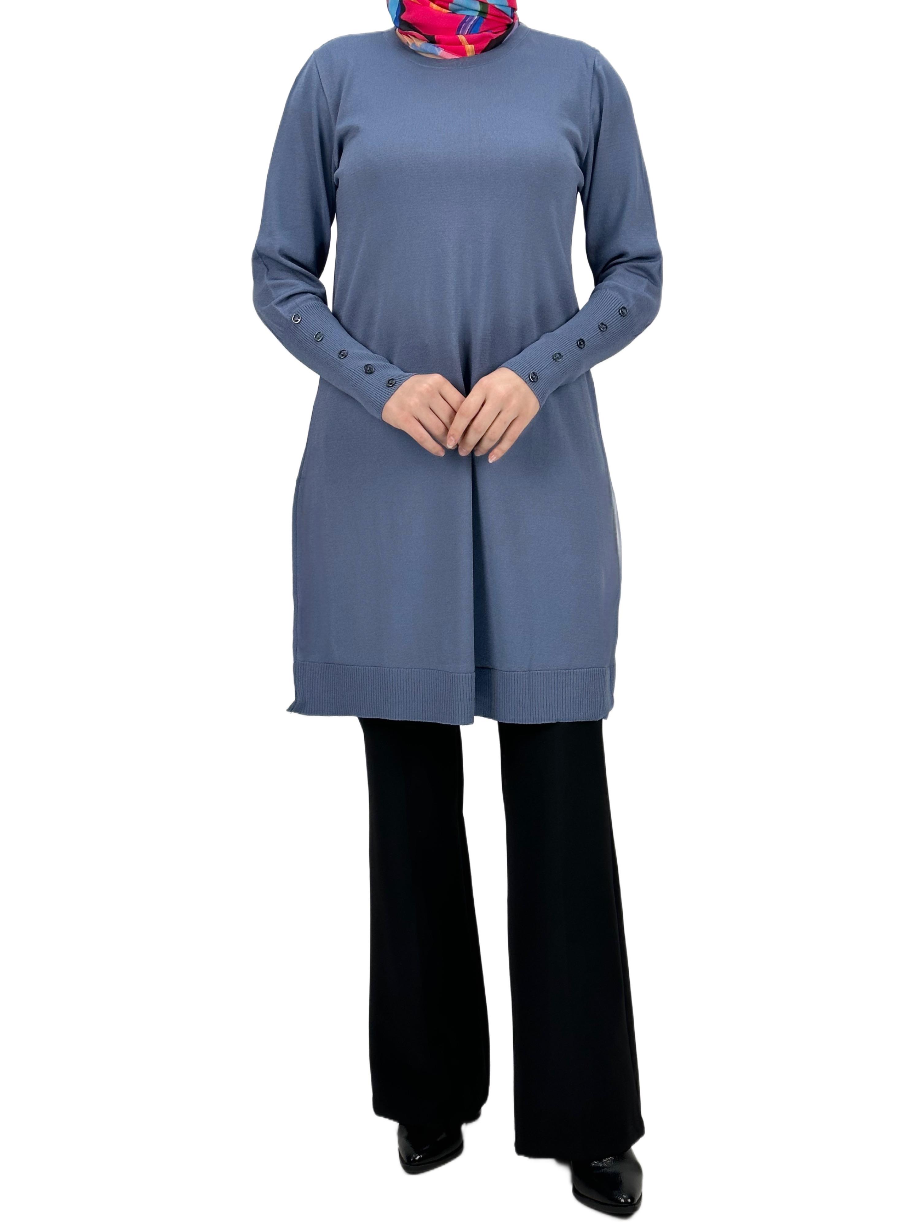 Kolları Düğmeli Merserize Triko Tunik İndigo OTW2769,2