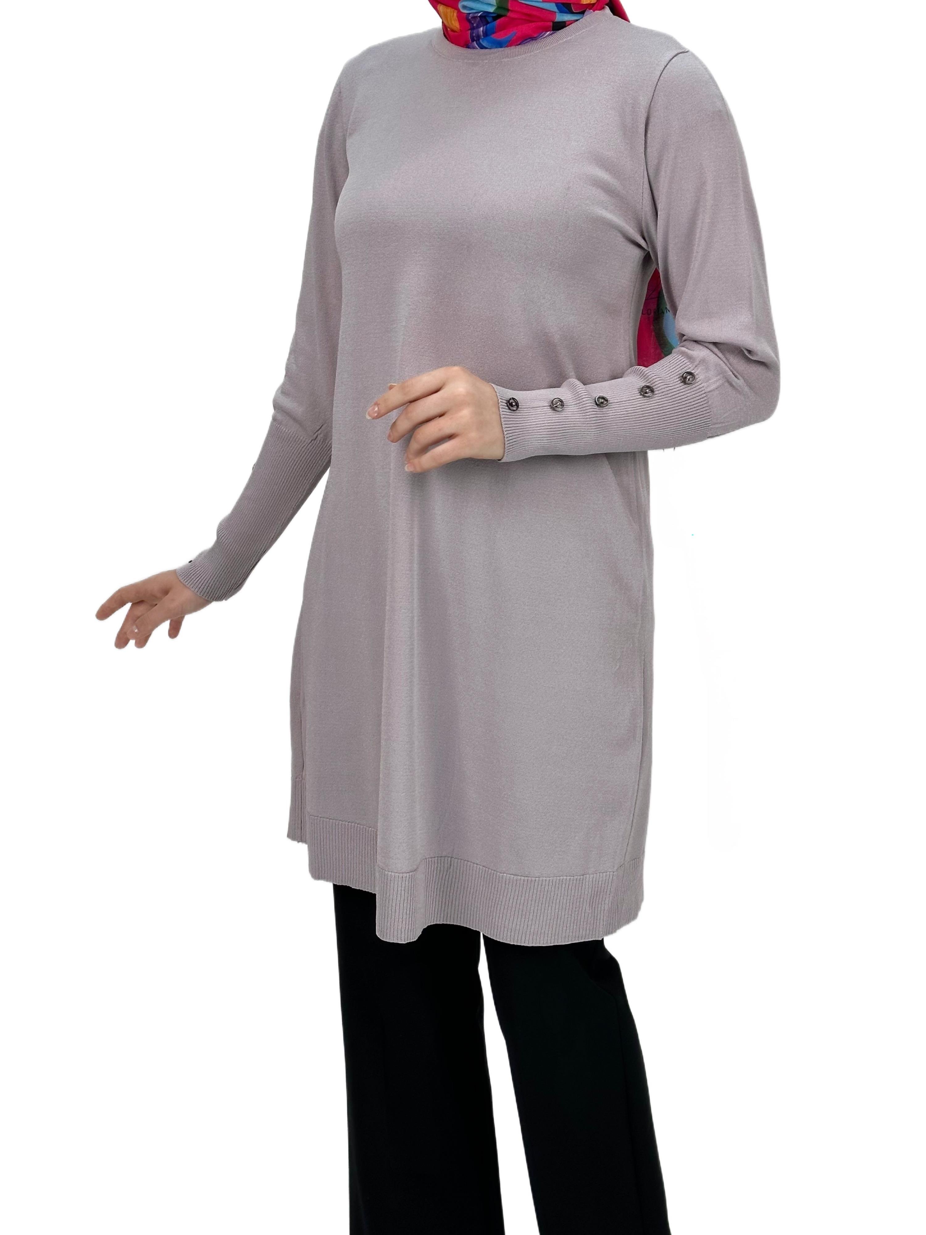Kolları Düğmeli Merserize Triko Tunik Pudra OTW2769,2