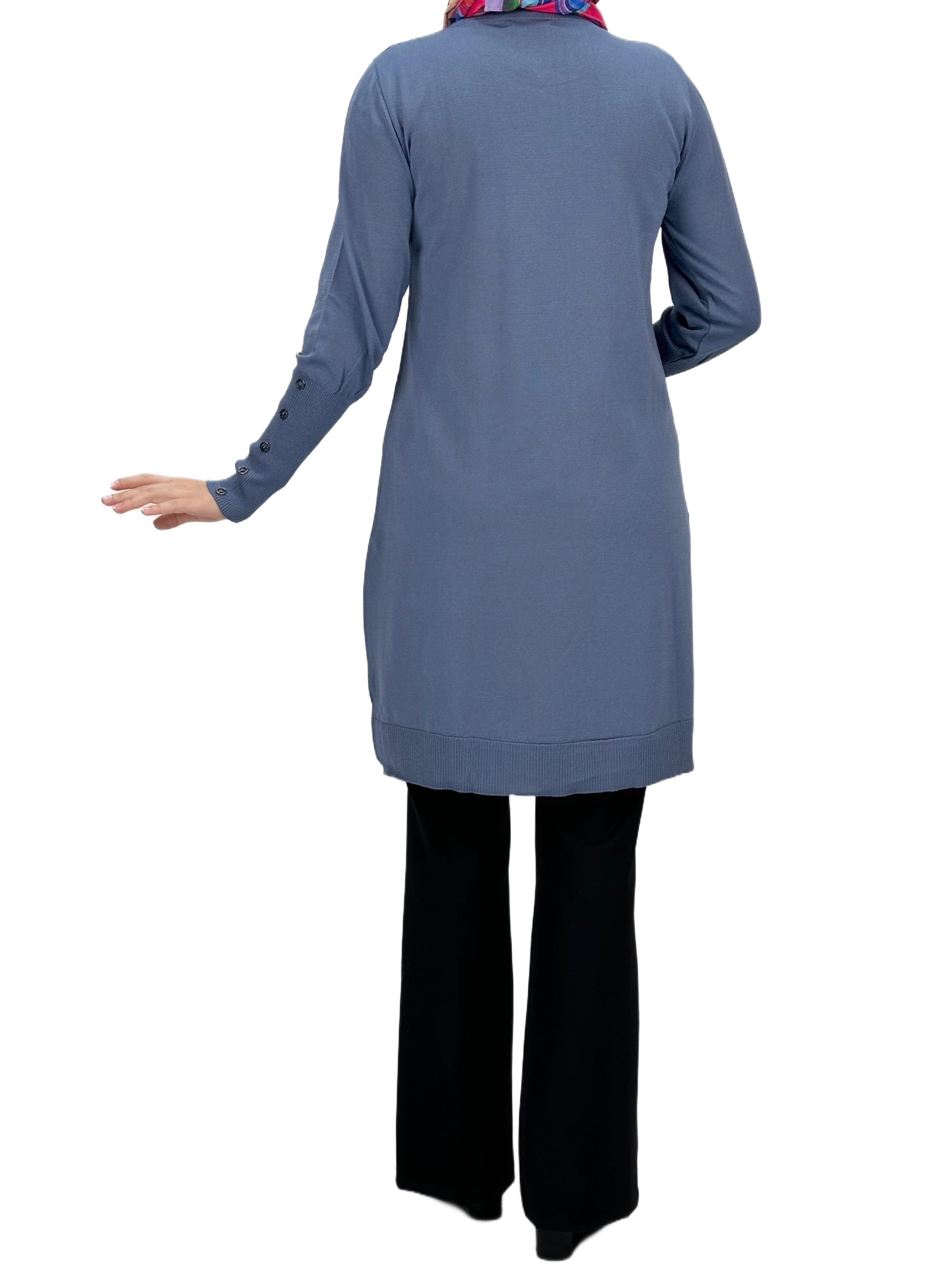 Kolları Düğmeli Merserize Triko Tunik İndigo OTW2769,2