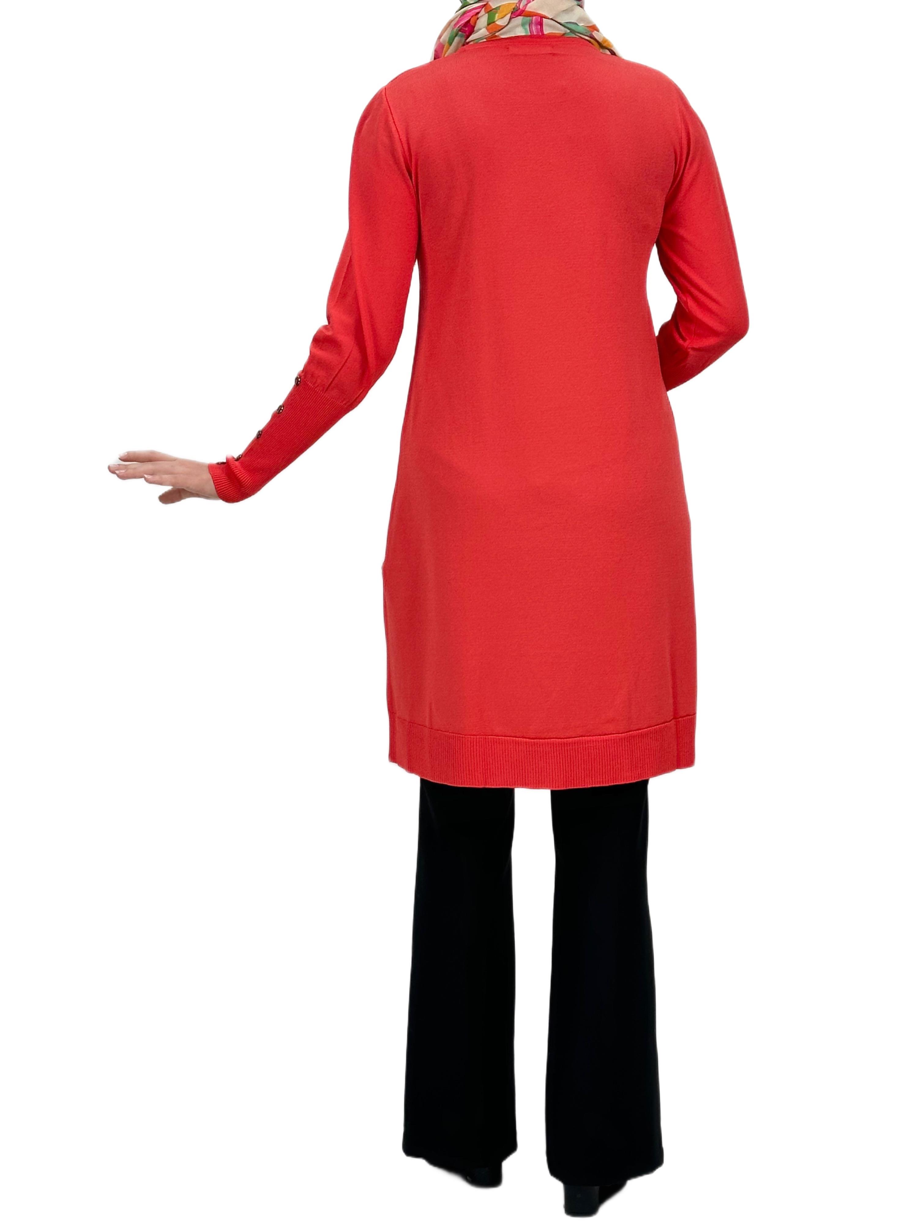 Kolları Düğmeli Merserize Triko Tunik Mercan OTW2769,2