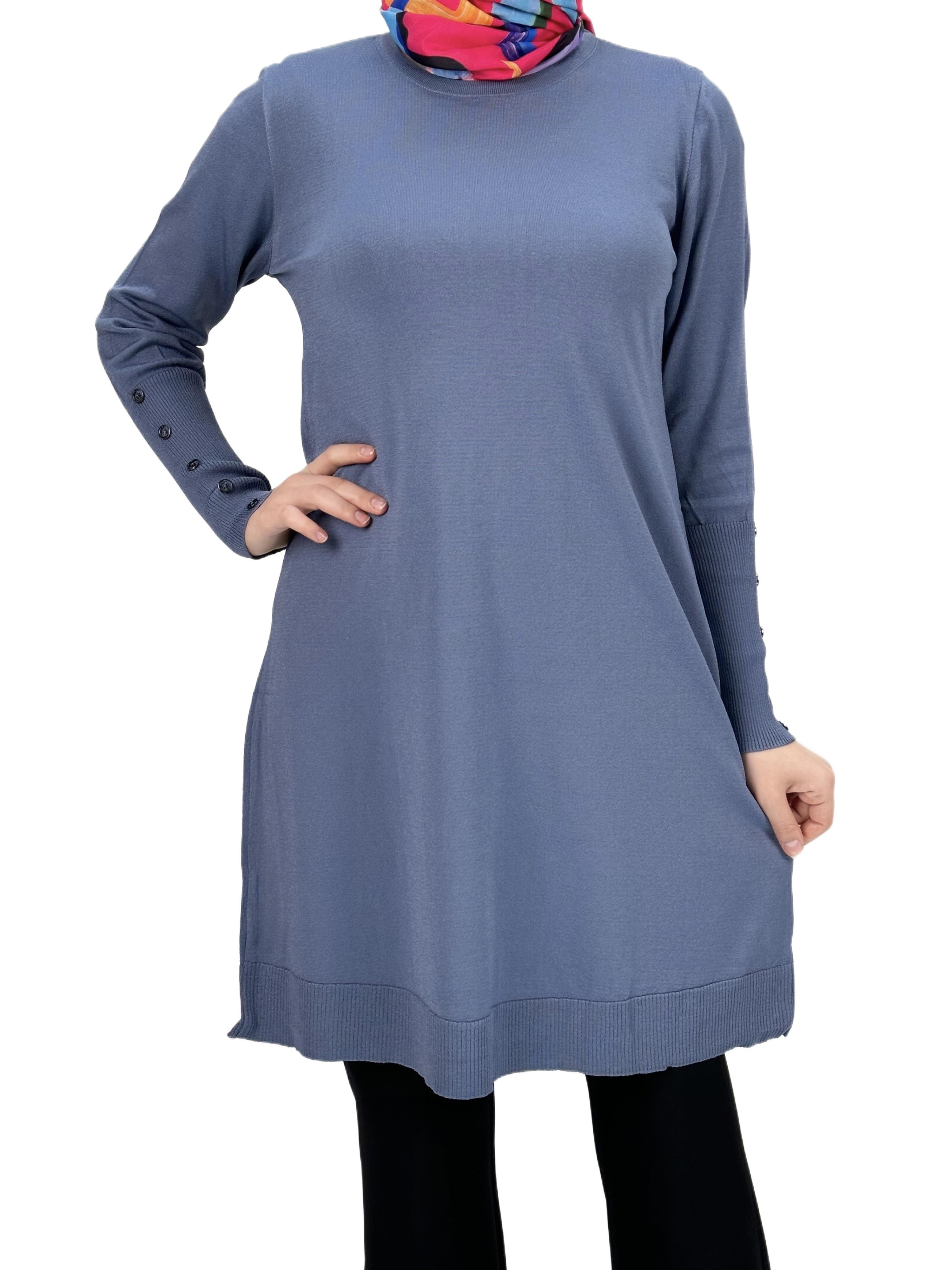 Kolları Düğmeli Merserize Triko Tunik İndigo OTW2769,2