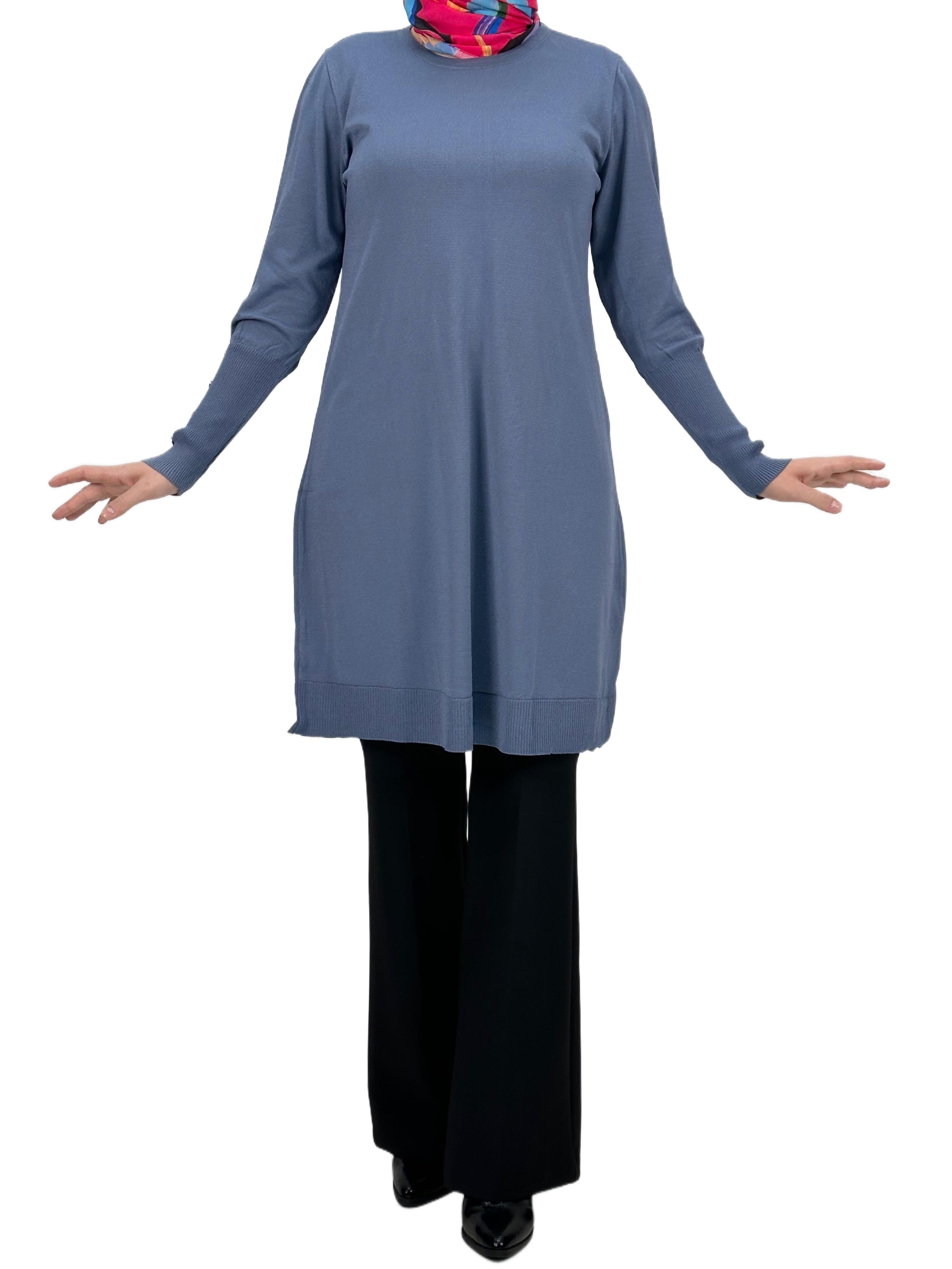 Kolları Düğmeli Merserize Triko Tunik İndigo OTW2769,2