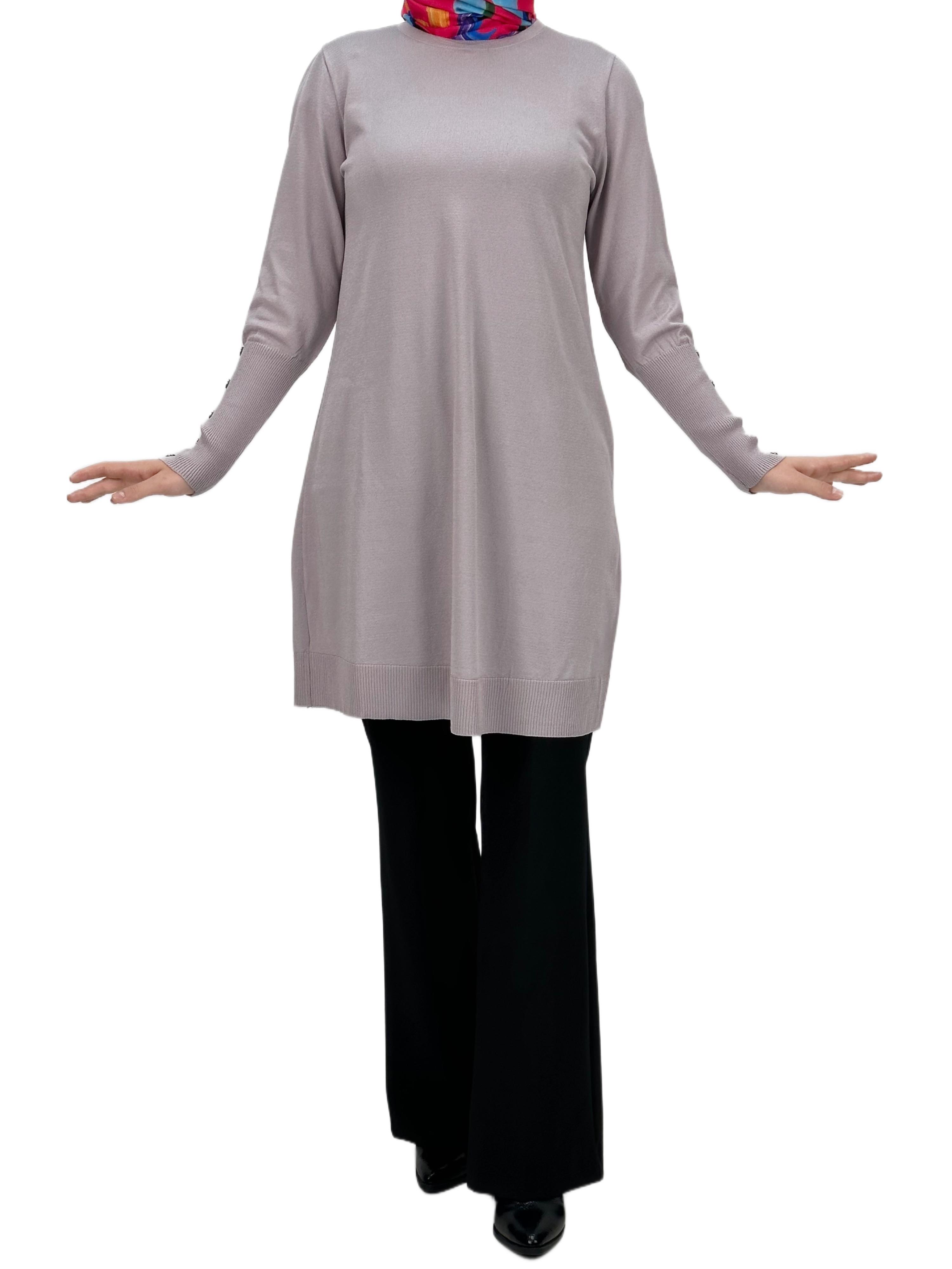 Kolları Düğmeli Merserize Triko Tunik Pudra OTW2769,2