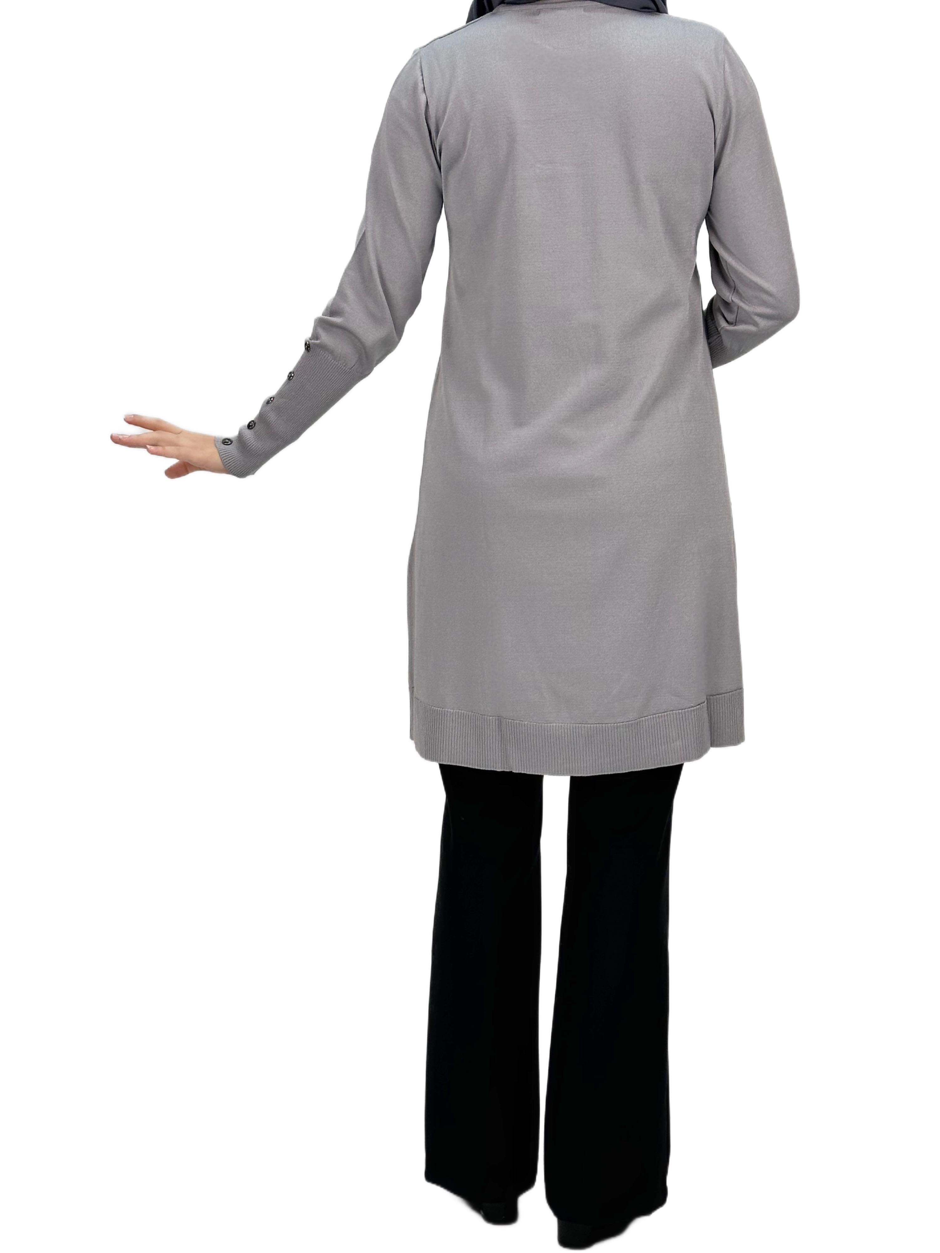 Kolları Düğmeli Merserize Triko Tunik Gri OTW2769,2