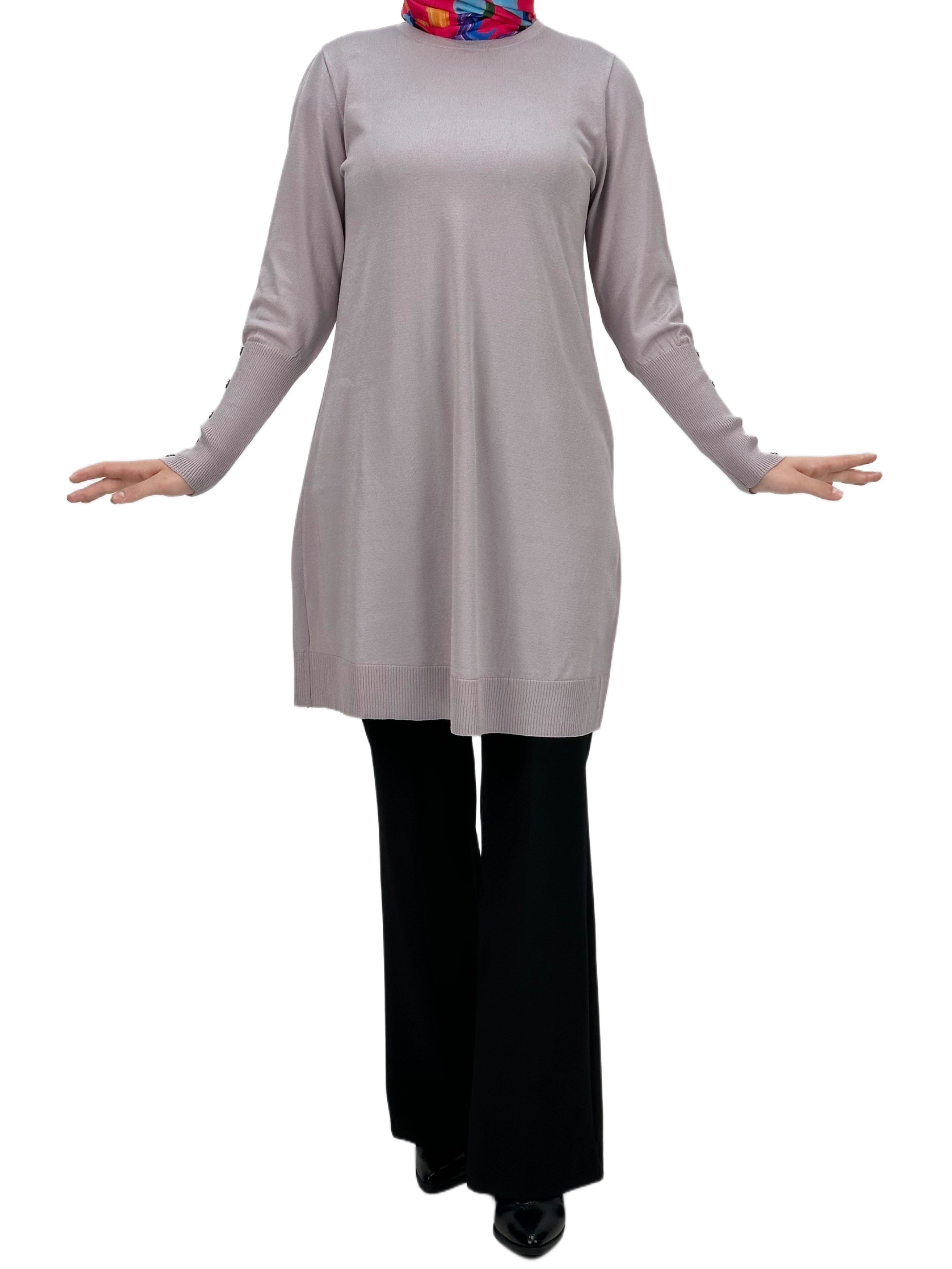 Kolları Düğmeli Merserize Triko Tunik Pudra OTW2769,2
