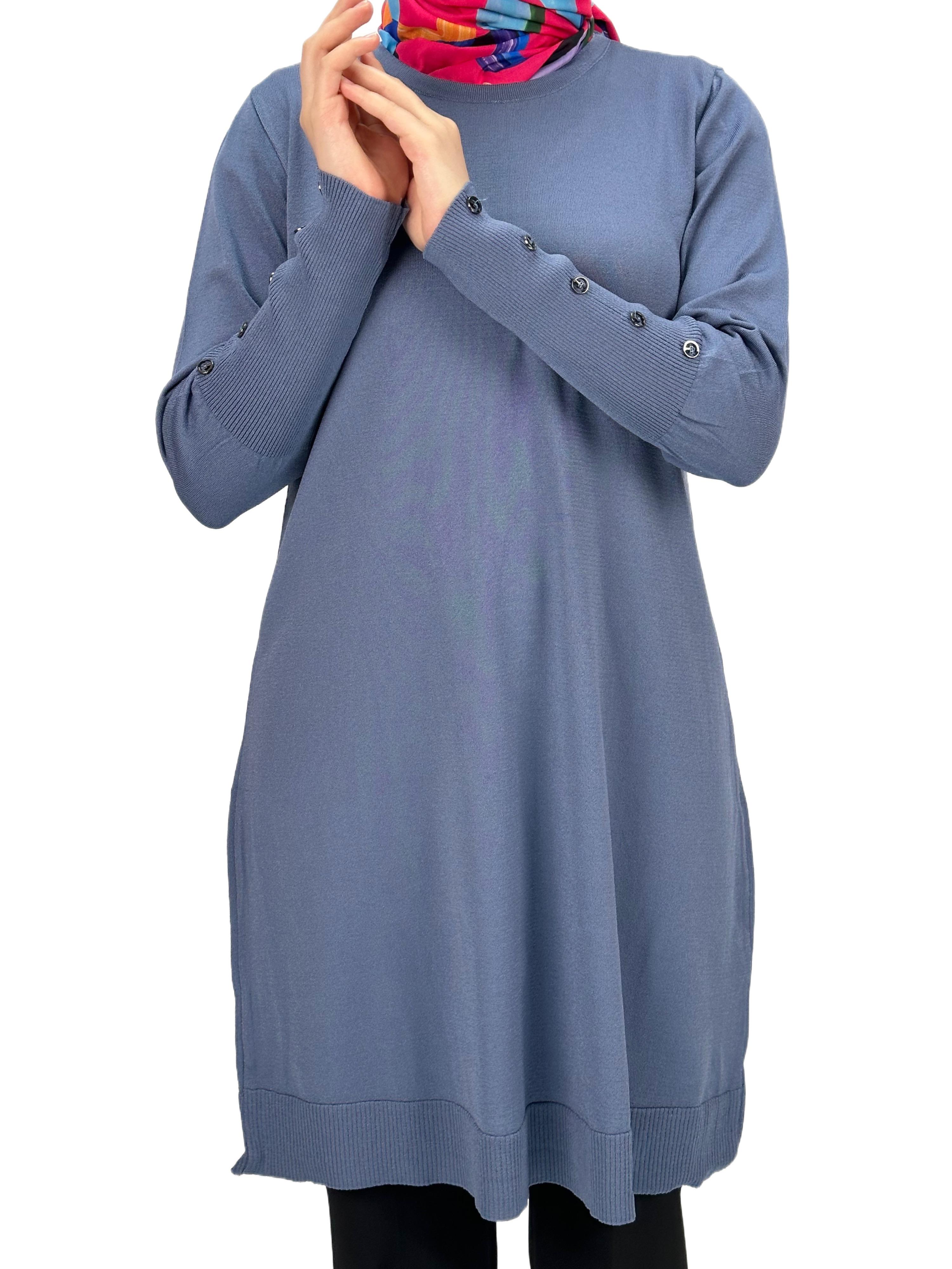 Kolları Düğmeli Merserize Triko Tunik İndigo OTW2769,2