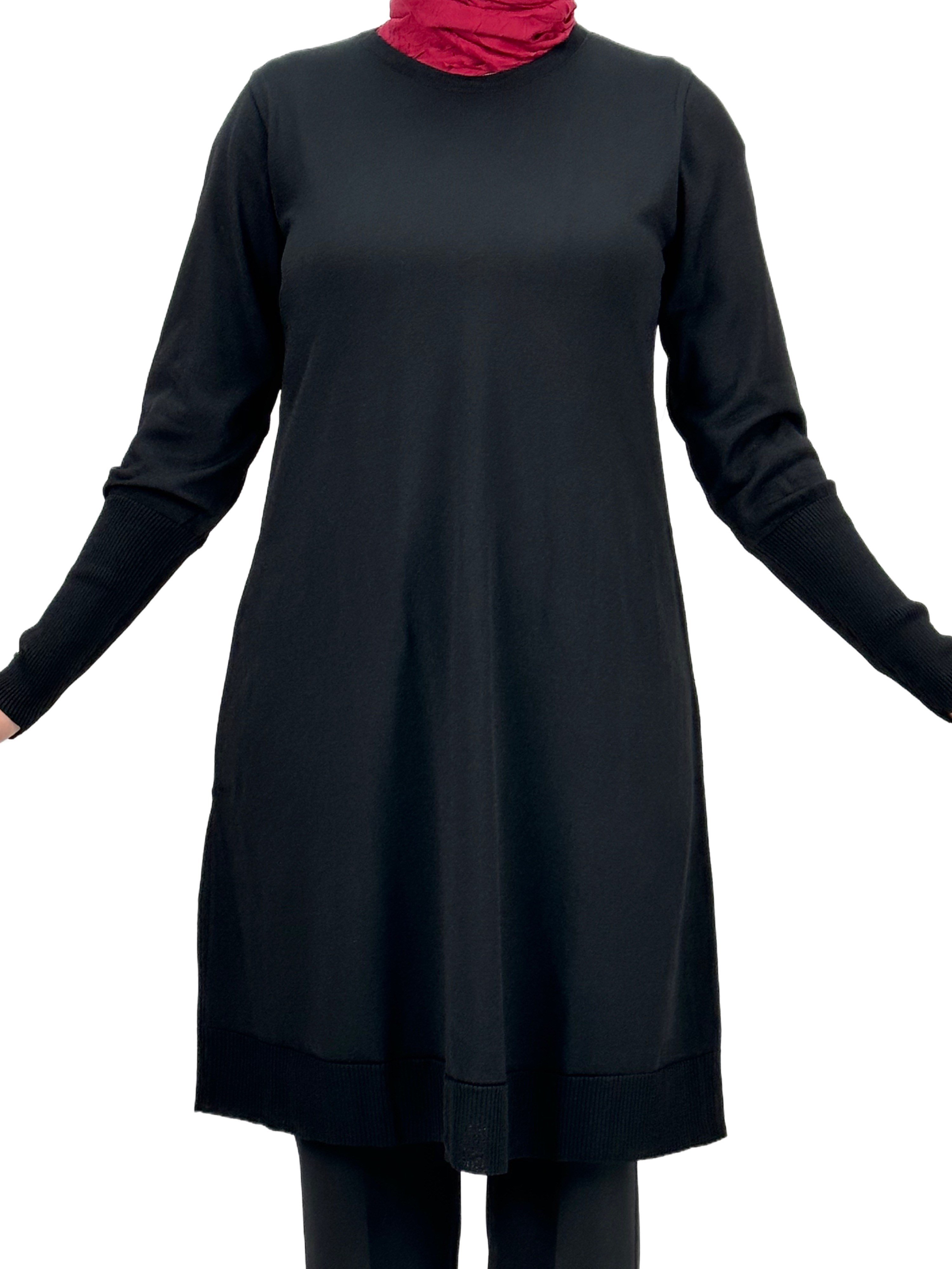 Kolları Düğmeli Merserize Triko Tunik Siyah OTW2769,2
