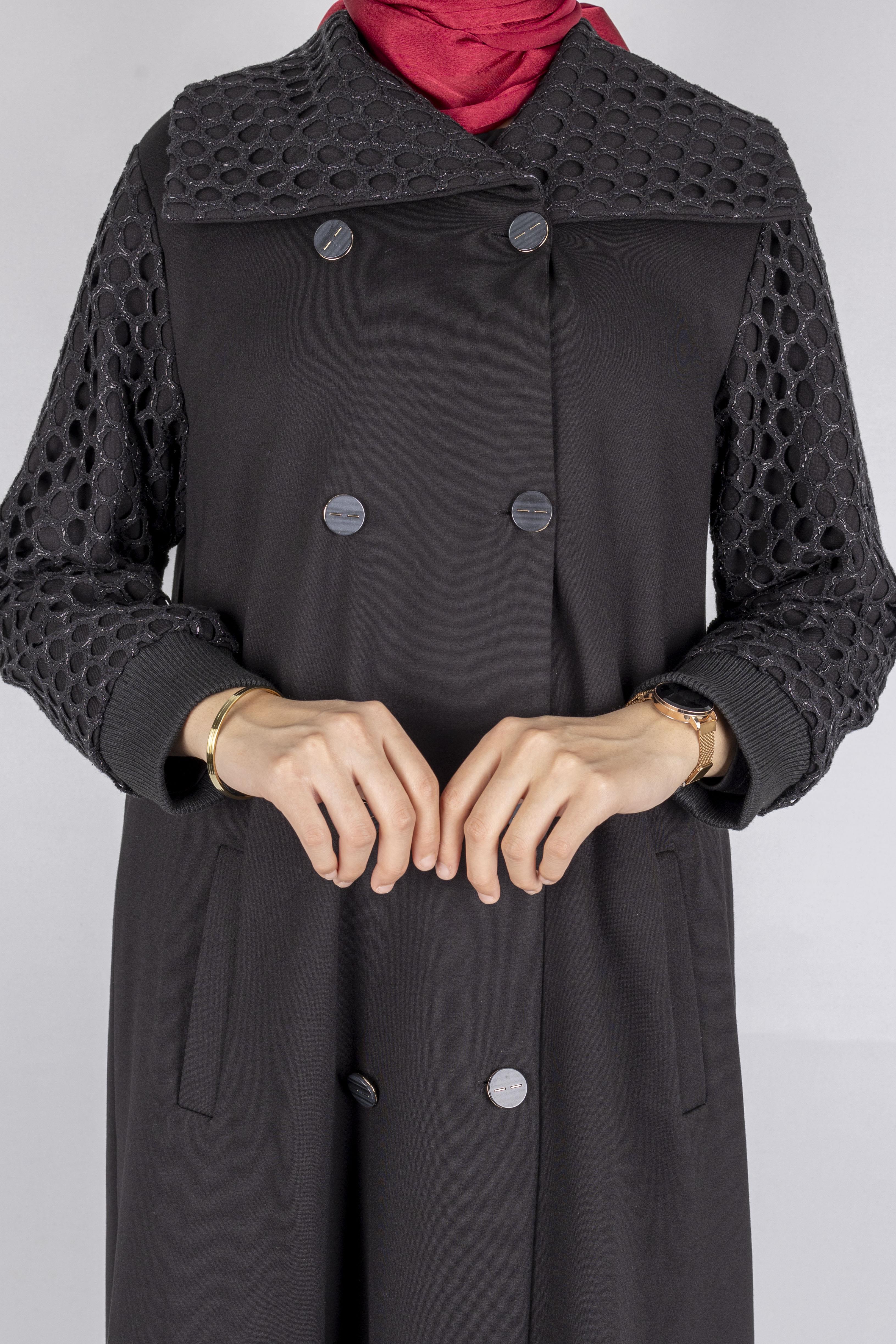 Kolları File Detaylı Tesettür Kap Siyah OTW1592