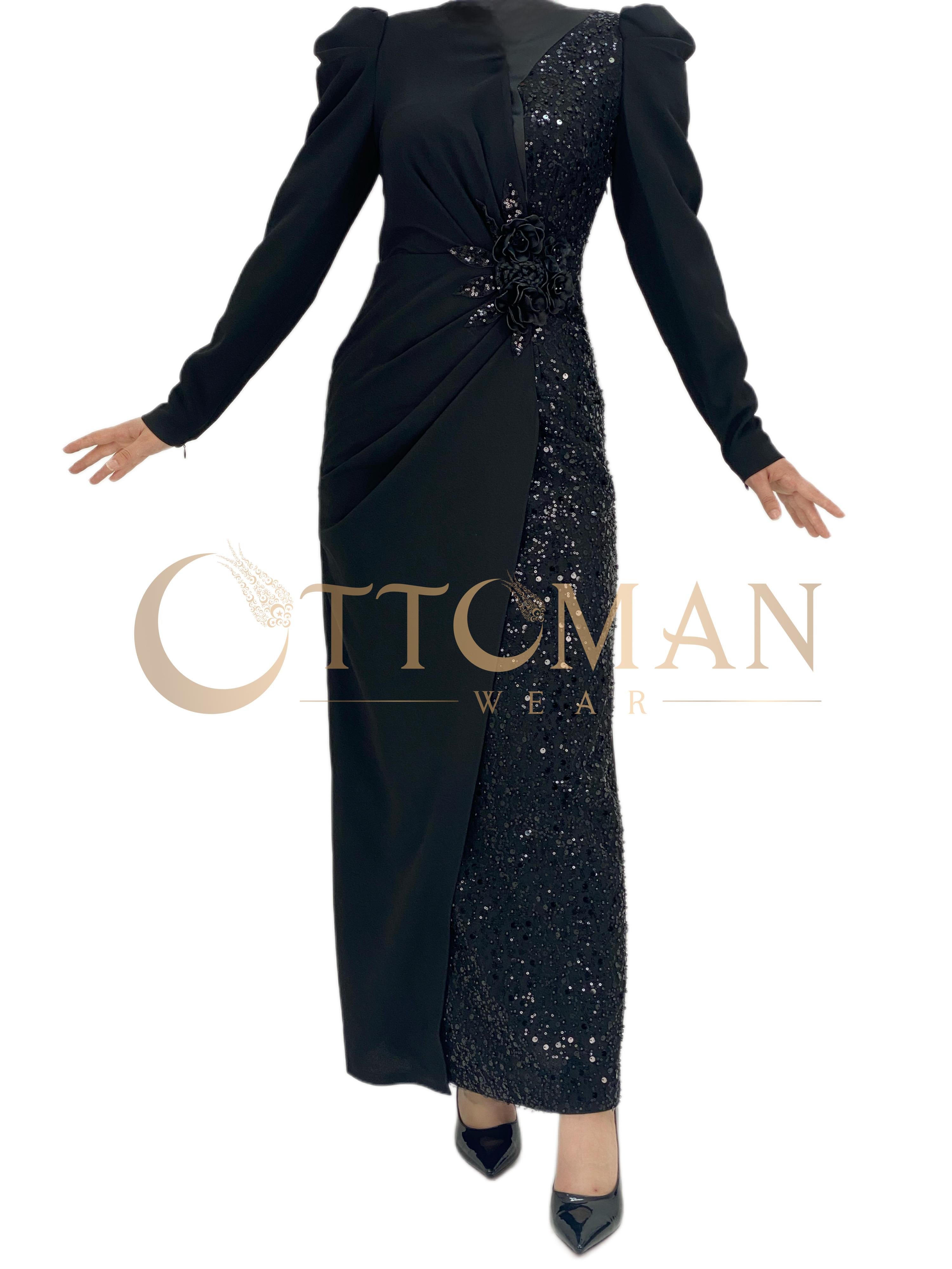 Krep Abiye Elbise Siyah OTW40107