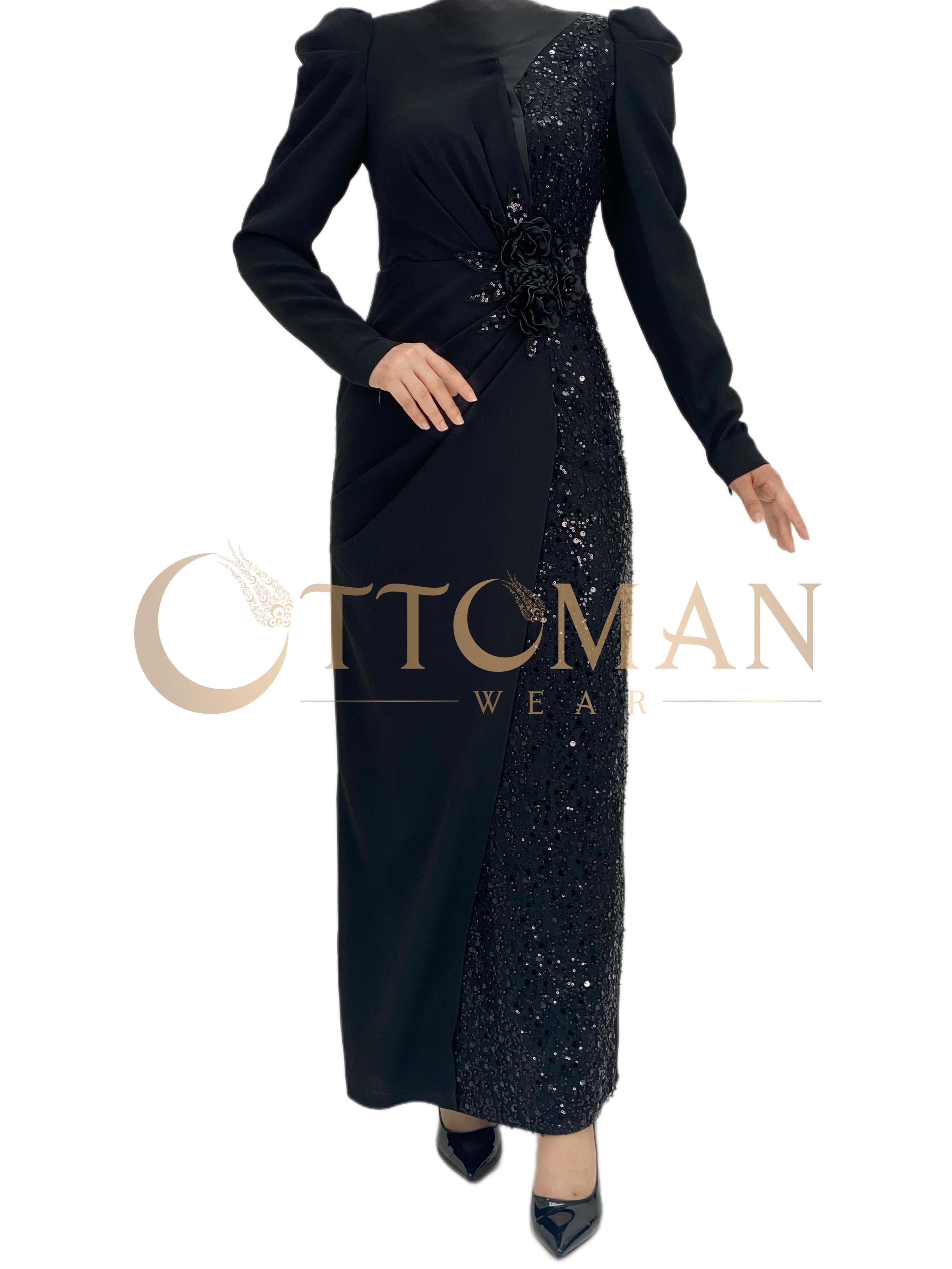 Krep Abiye Elbise Siyah OTW40107