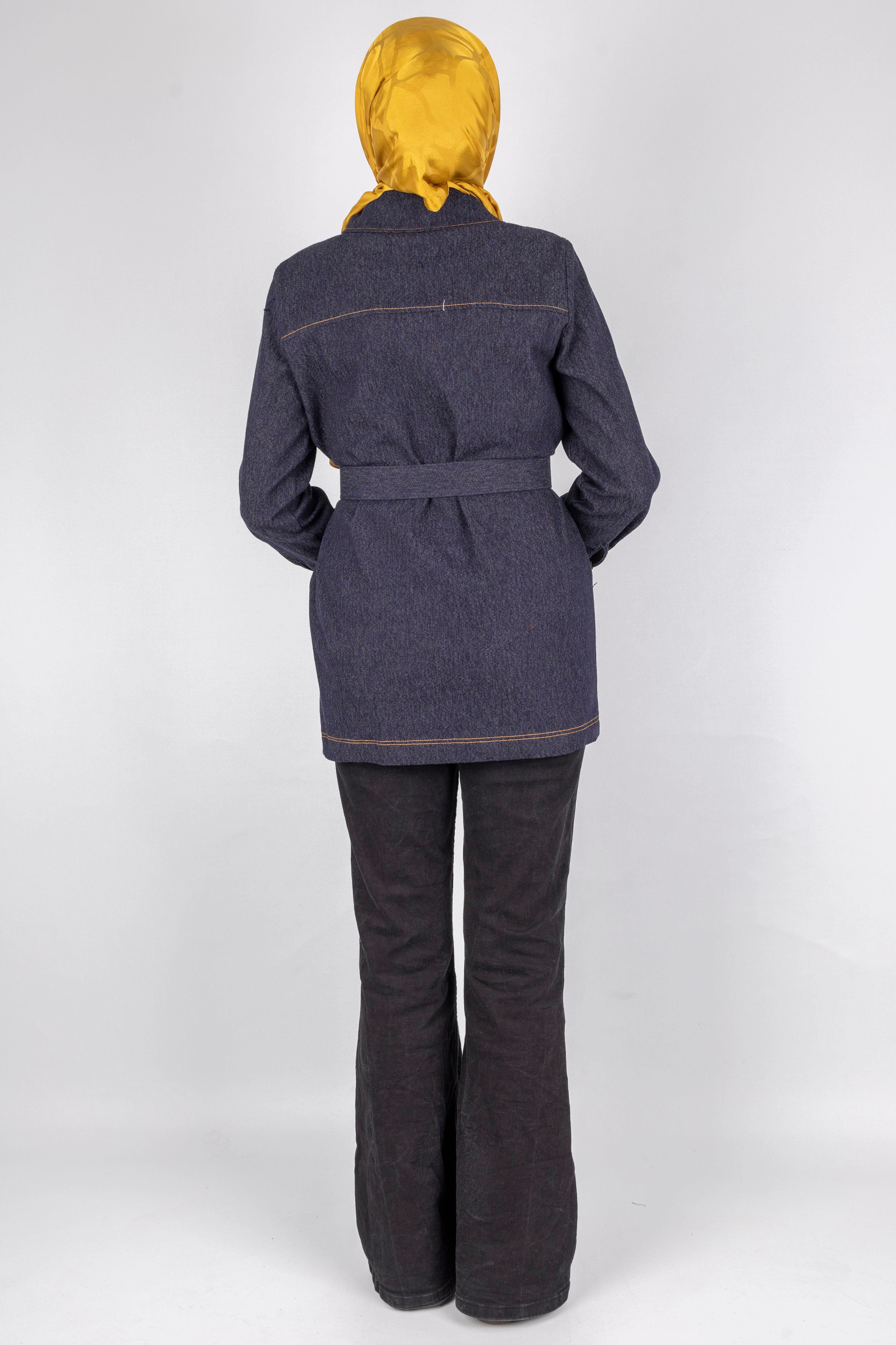 Kuşaklı Cepli Denim Ceket Mavi OTW9263