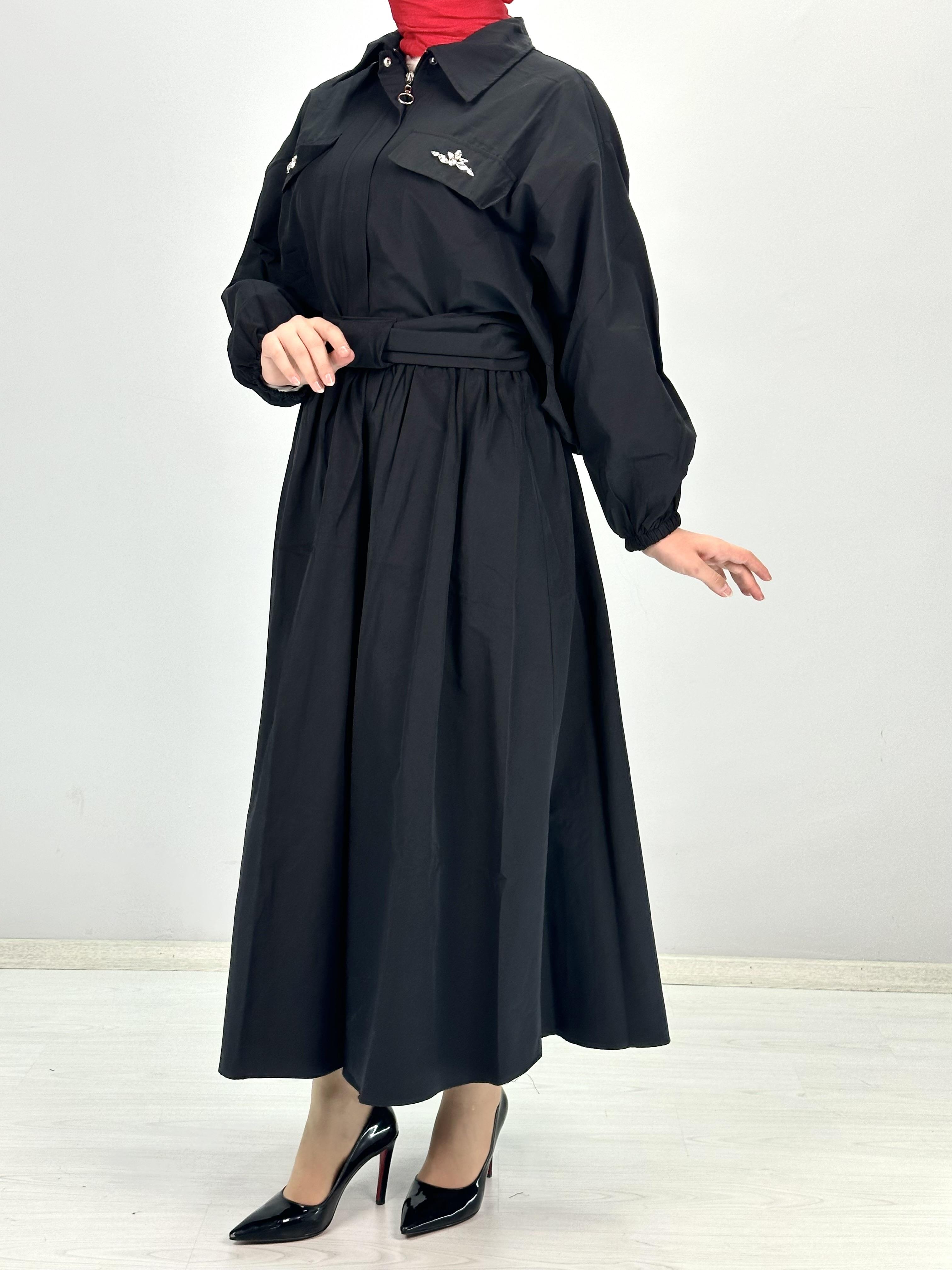 Kuşaklı Etekli Takım Siyah OTW6366