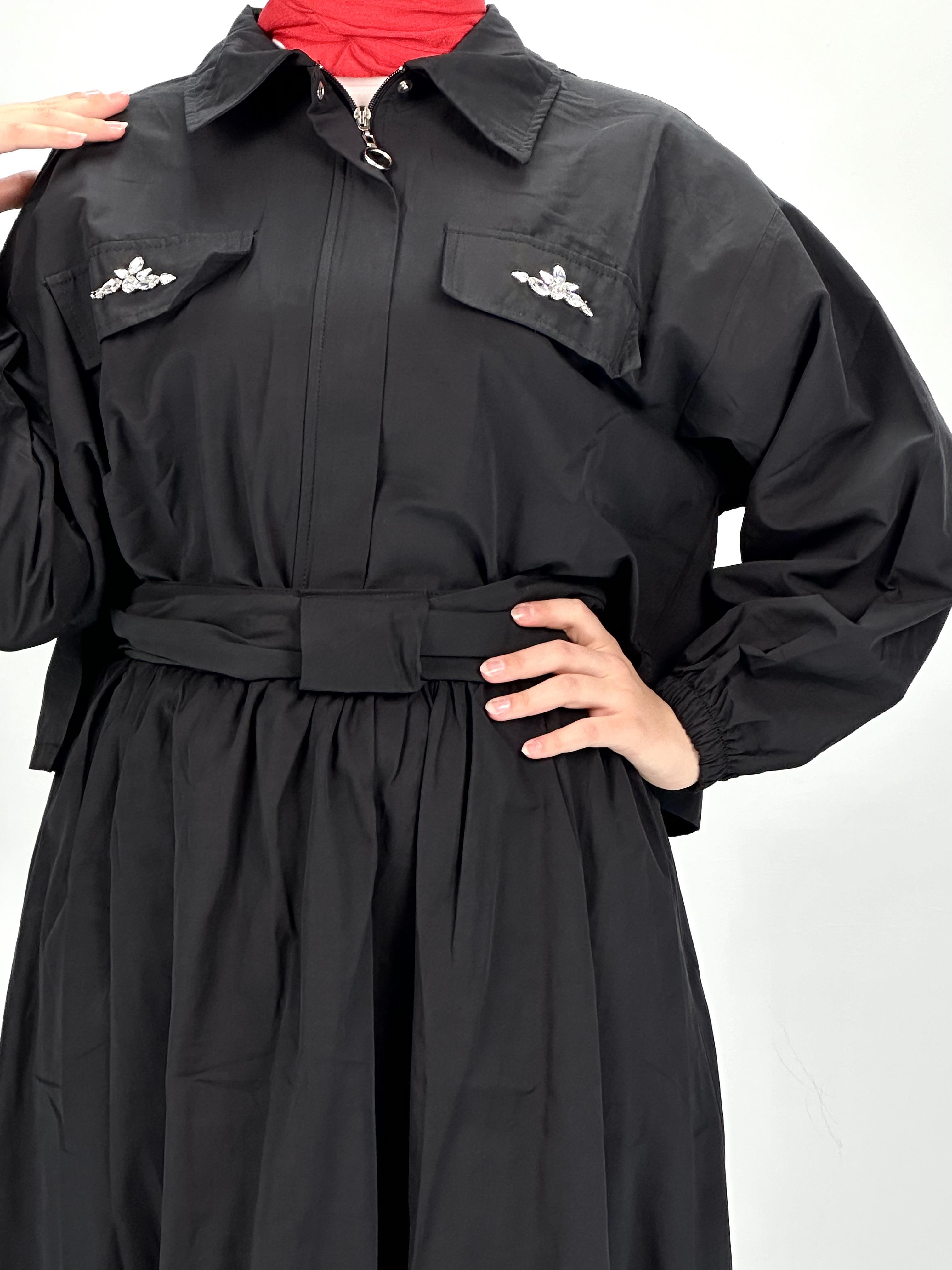 Kuşaklı Etekli Takım Siyah OTW6366