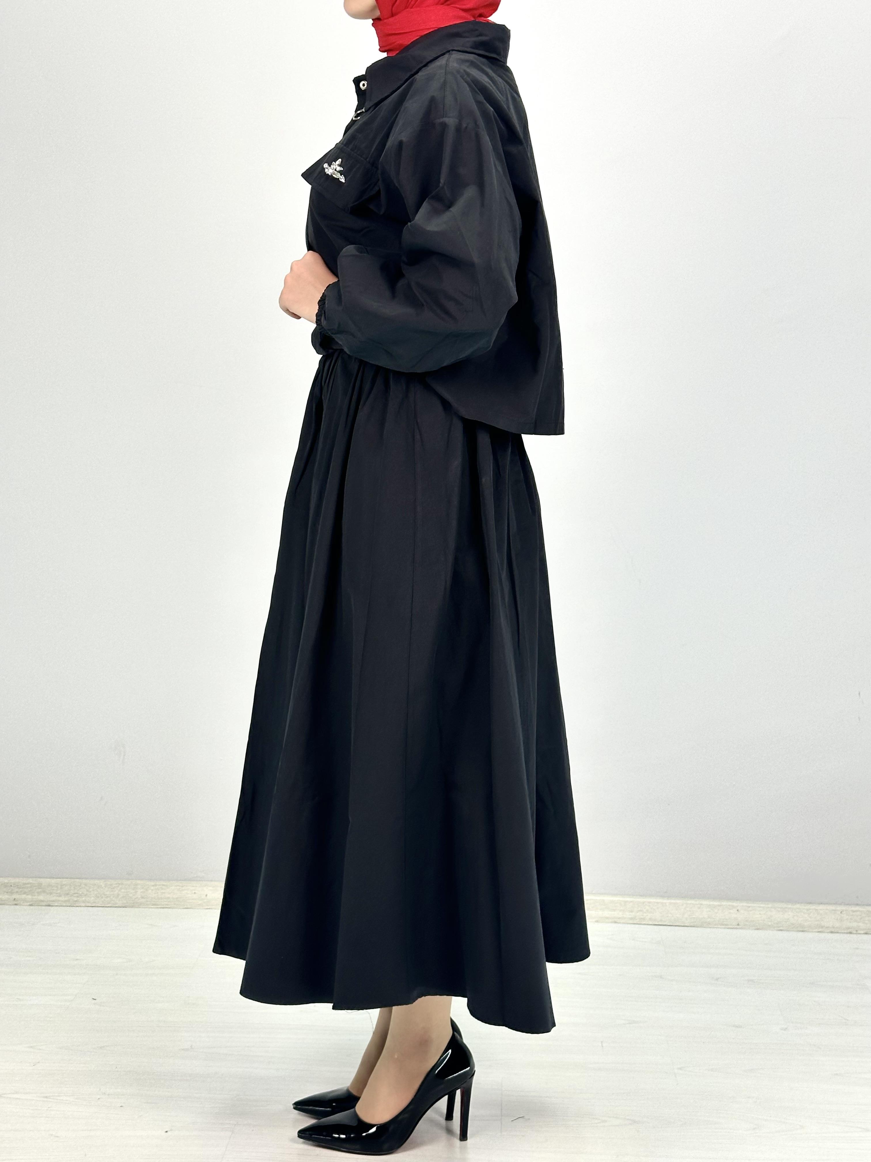 Kuşaklı Etekli Takım Siyah OTW6366