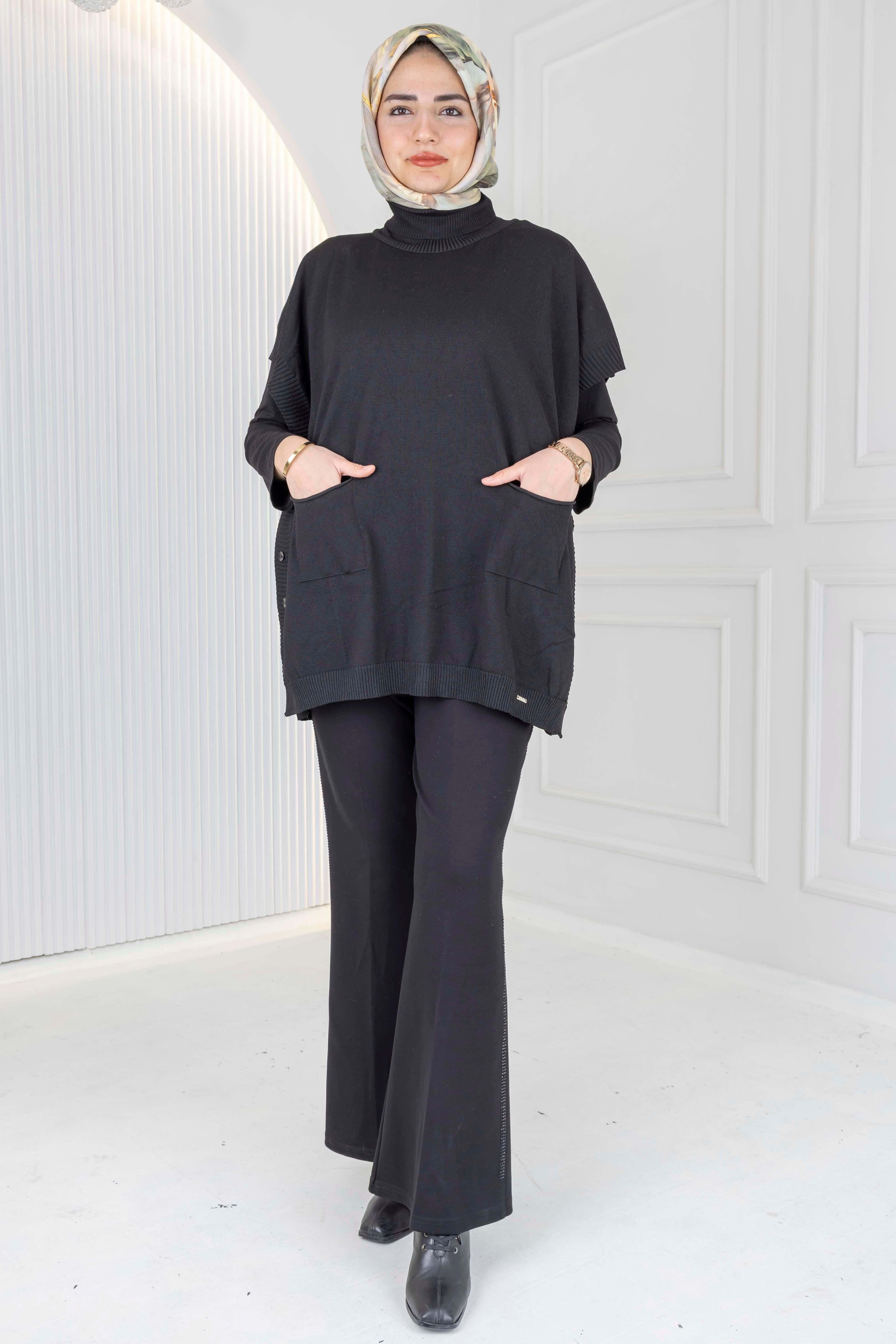 Merserize Triko Kolsuz Tunik Siyah OTW127