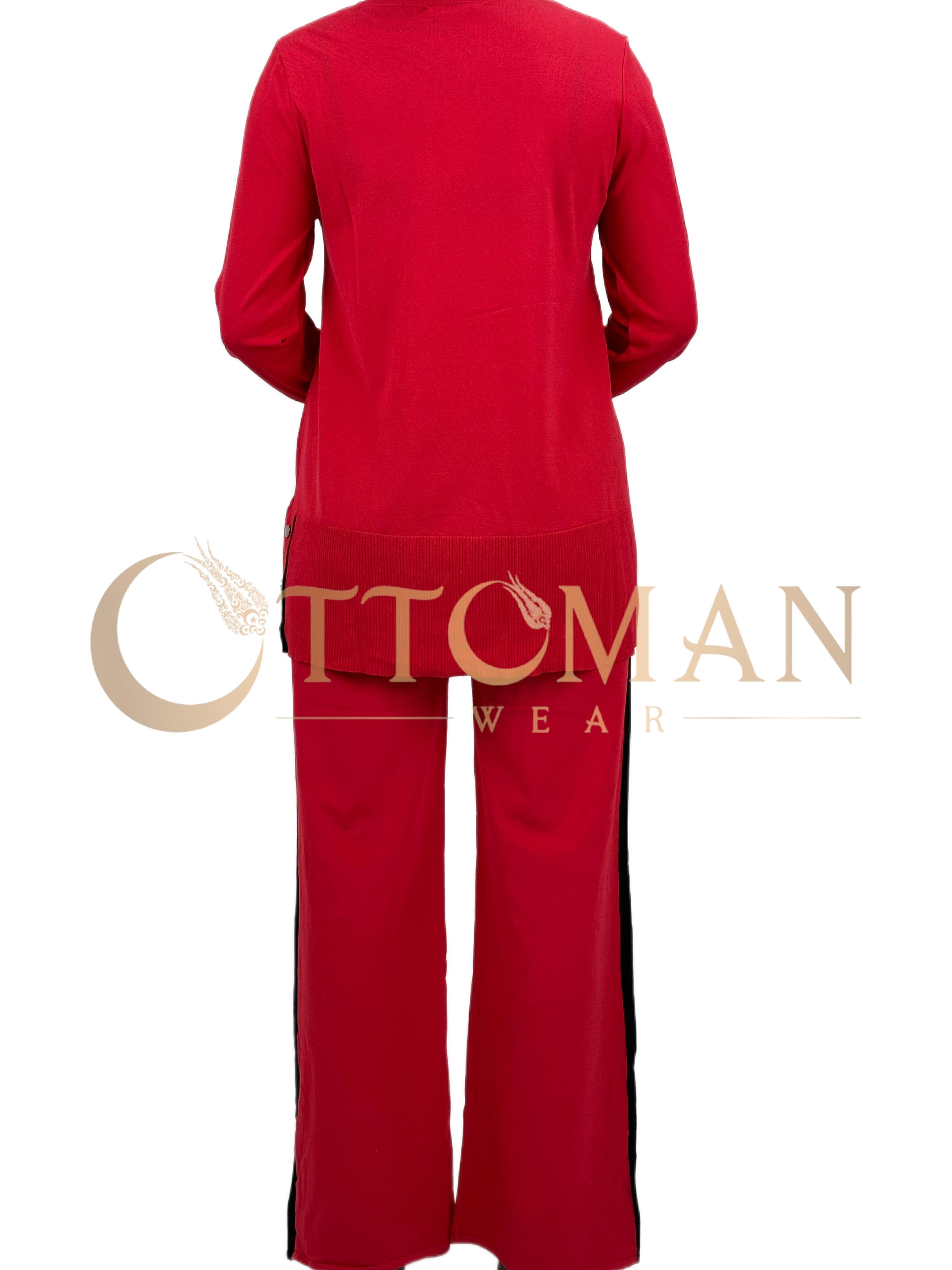 Merserize Triko Pantolonlu Takım Kırmızı OTW2539