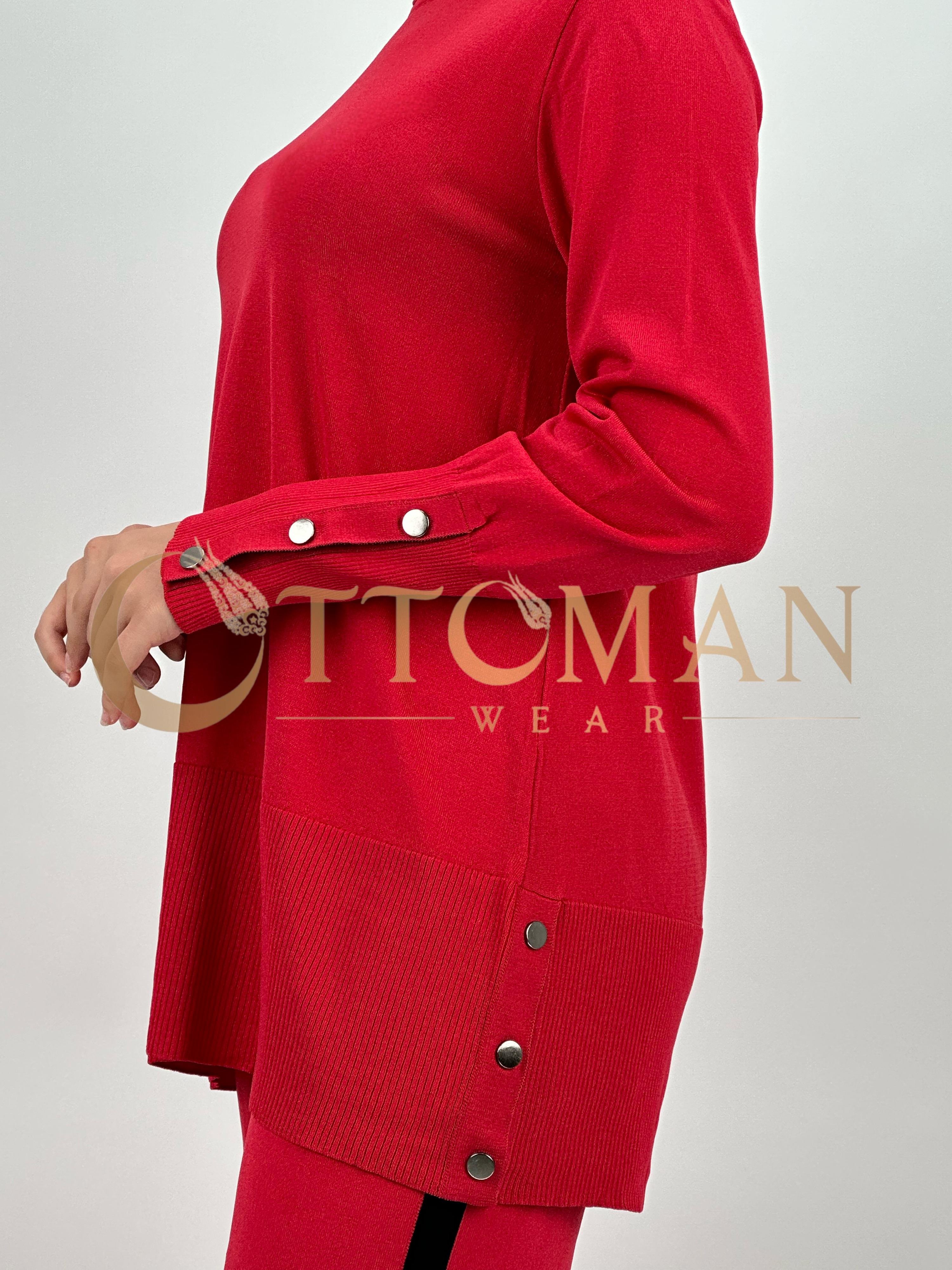 Merserize Triko Pantolonlu Takım Kırmızı OTW2539